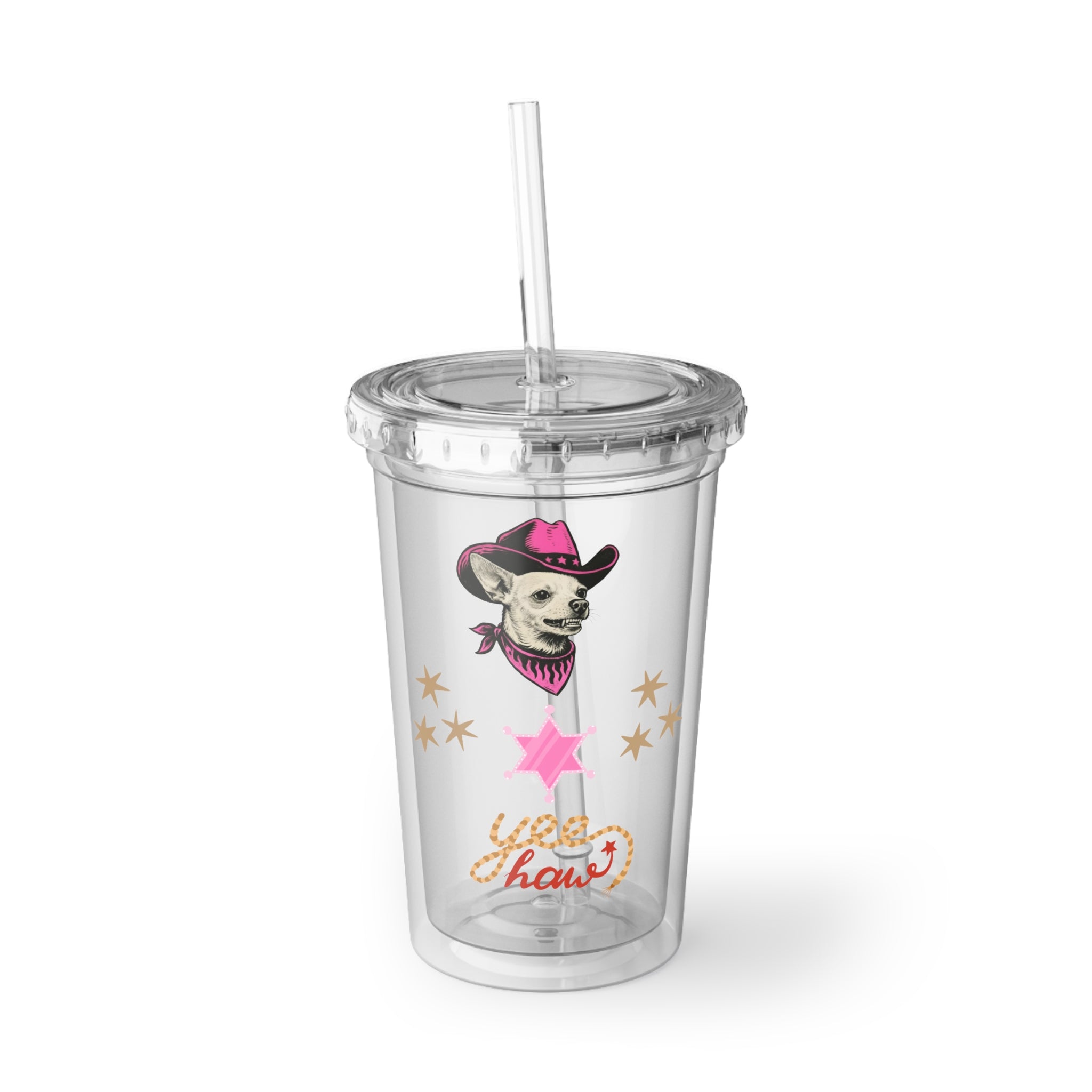 Cowgirl Acrylic Tumbler "You Heard Pink Western Travel Cup with Chihuahua