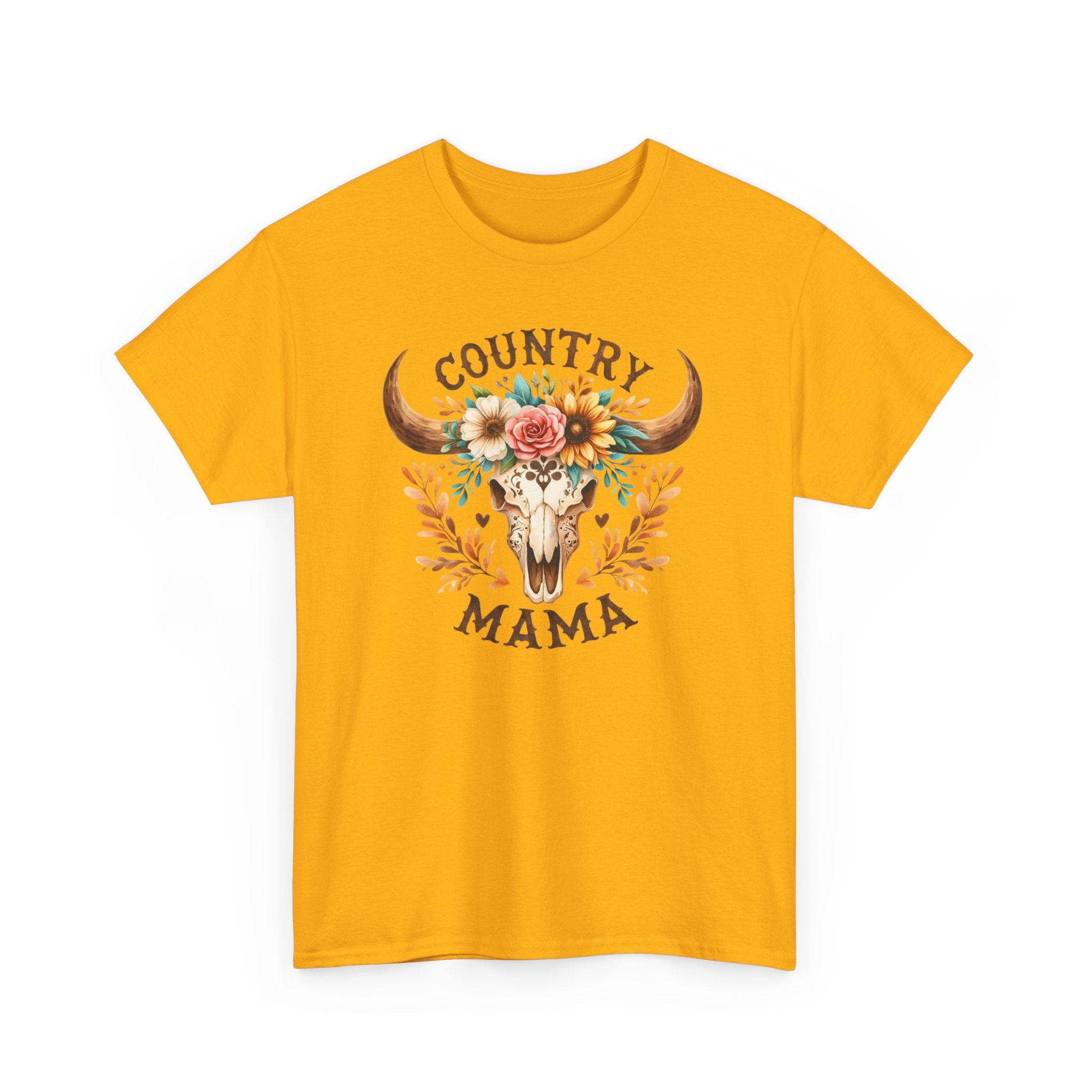 Country Mama T‑Shirt — Floral Steer Skull Design for Moms (Mother's Day, Farm Life)