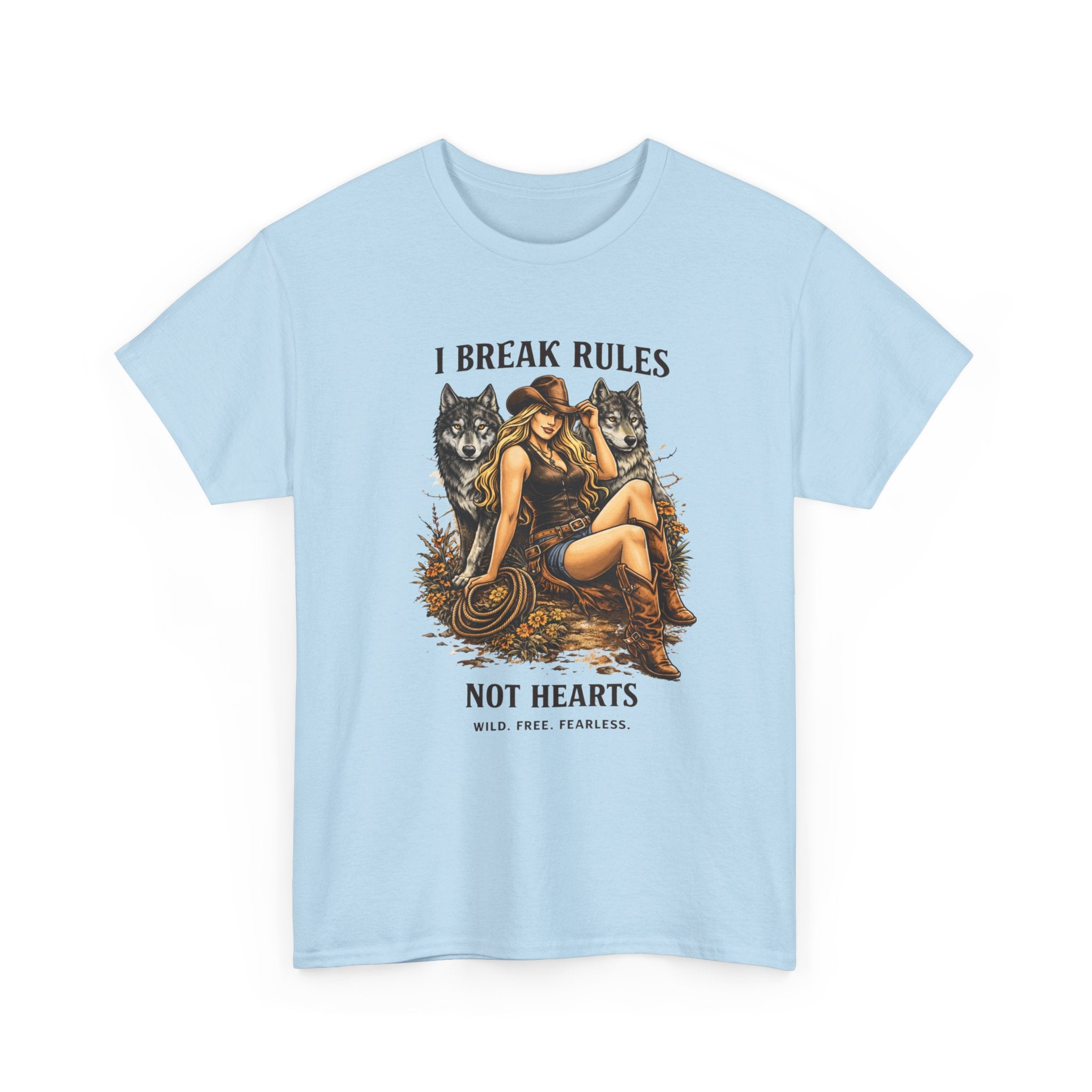 Vintage Cowgirl  Pinup T-Shirt — "I Break Rules Not Hearts" Graphic Tee