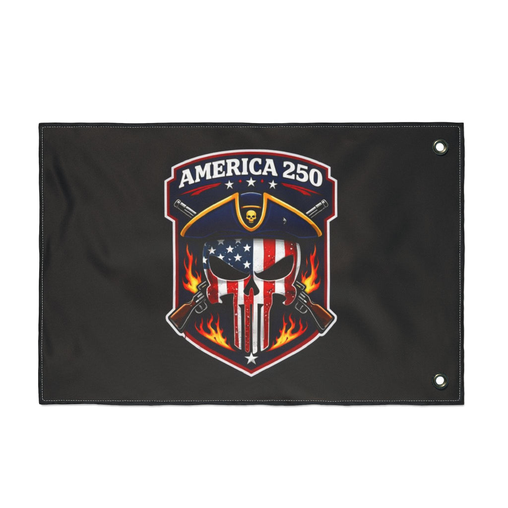 America 250 Skull Shield Flag - Double-Sided Patriotic Banner