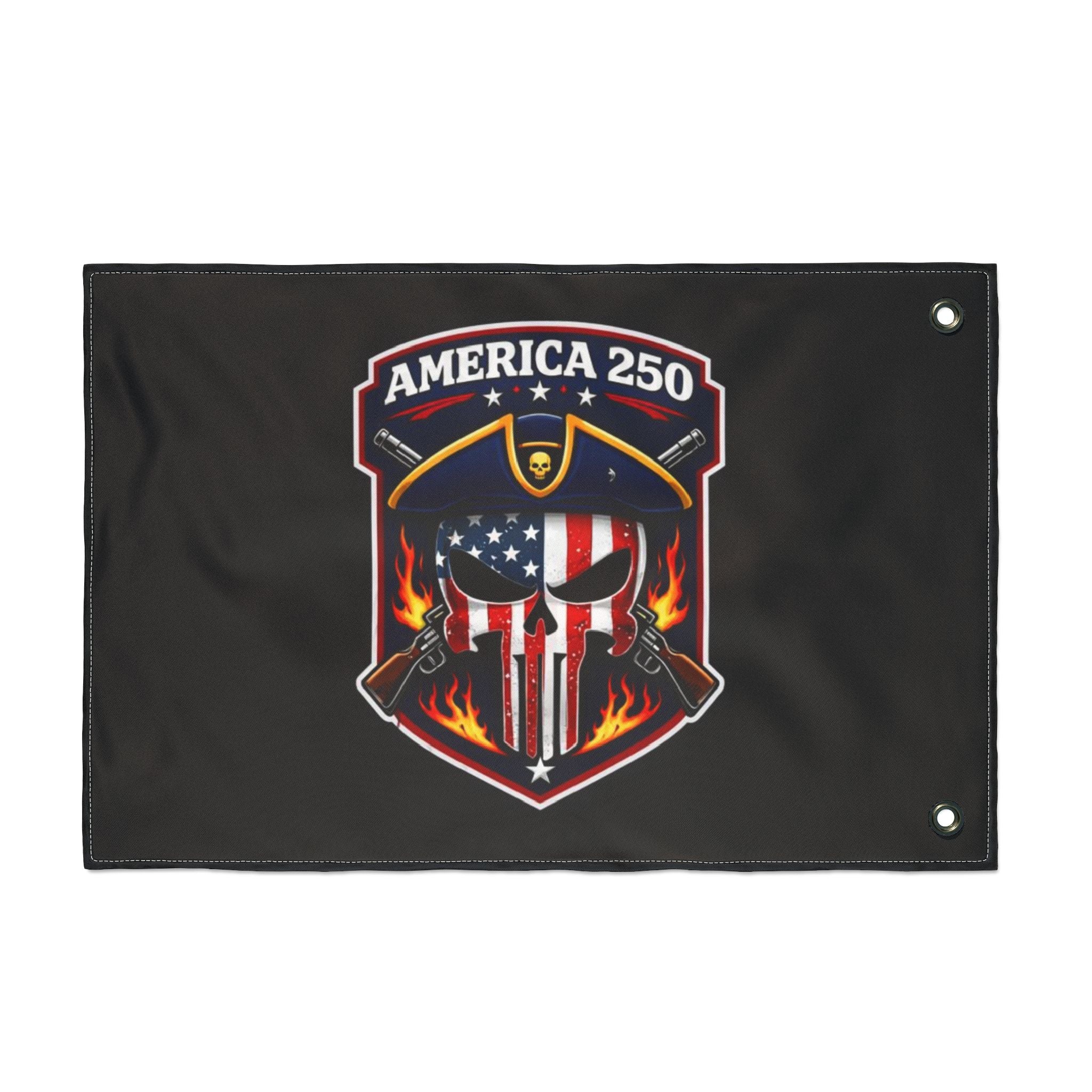 America 250 Skull Shield Flag - Double-Sided Patriotic Banner