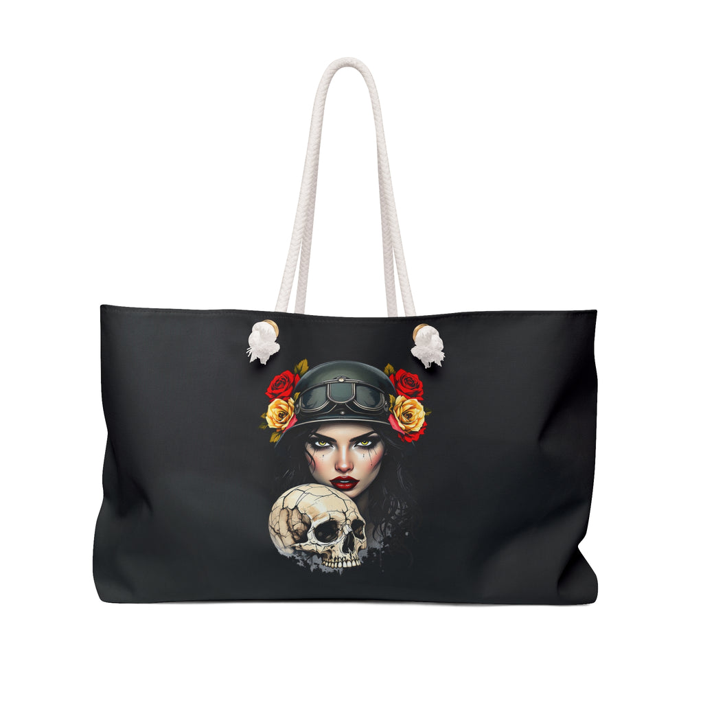 Gothic Pilot Weekender Bag — Skull & Rose Helmet Travel Tote