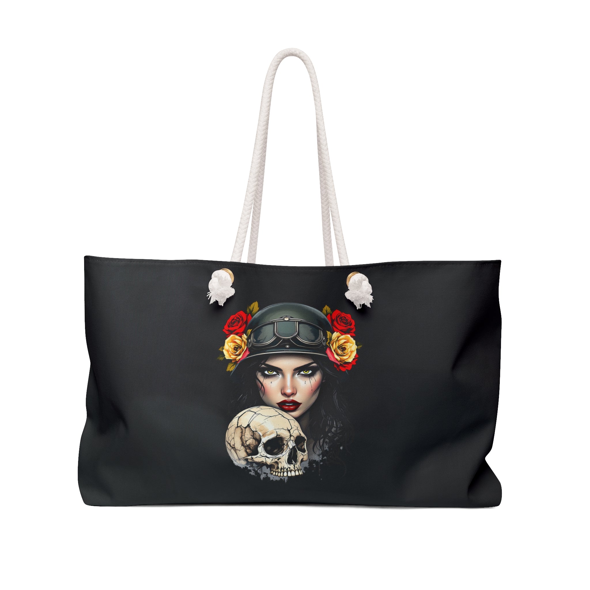 Gothic Pilot Weekender Bag — Skull & Rose Helmet Travel Tote