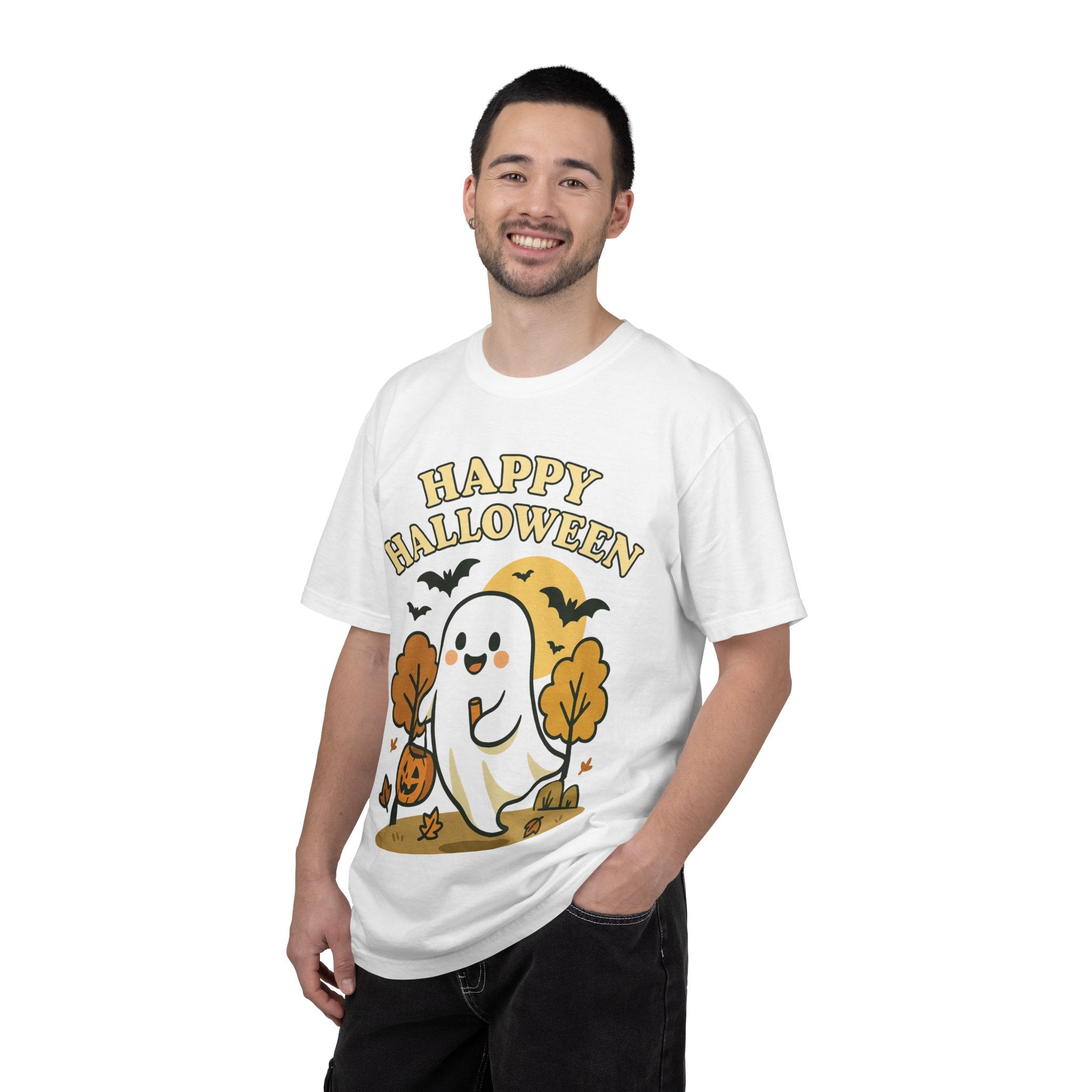 Happy Halloween Ghost Unisex T-Shirt, Spooky Apparel, Fall Fashion, Halloween Costume, Ghost Graphic Tee