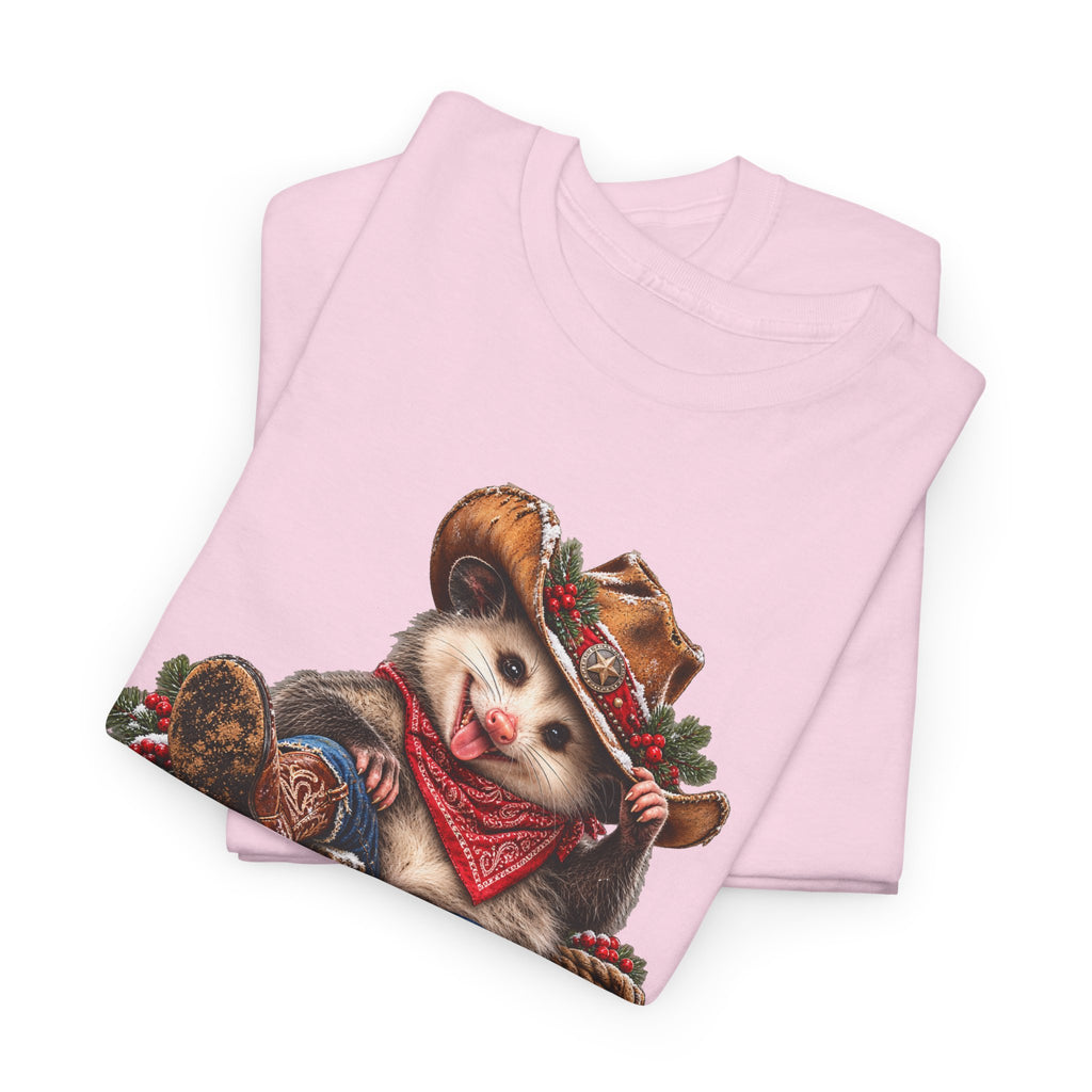 Pete the Possum Women’s Classic Christmas Tee – Western Cowgirl Holiday Shirt