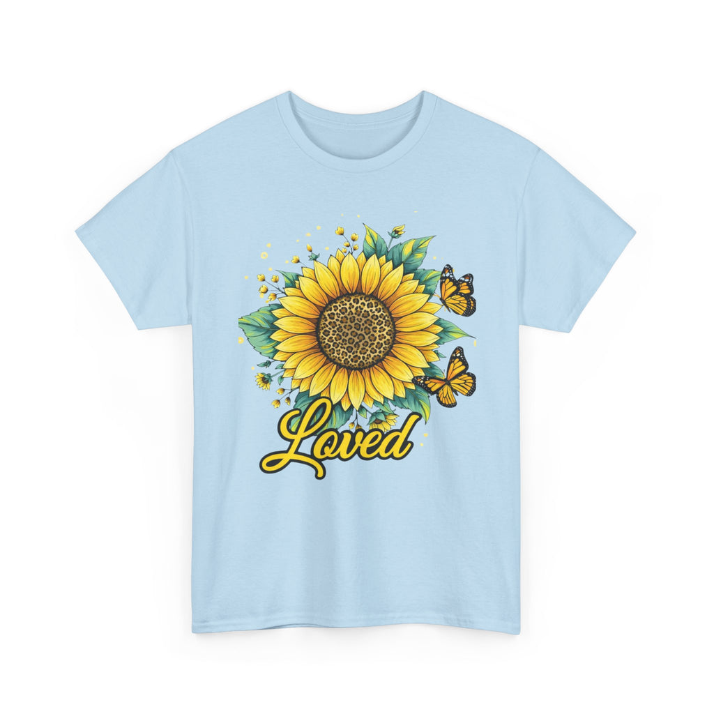 Loved Sunflower T-Shirt — Bright Floral Tee with Butterflies