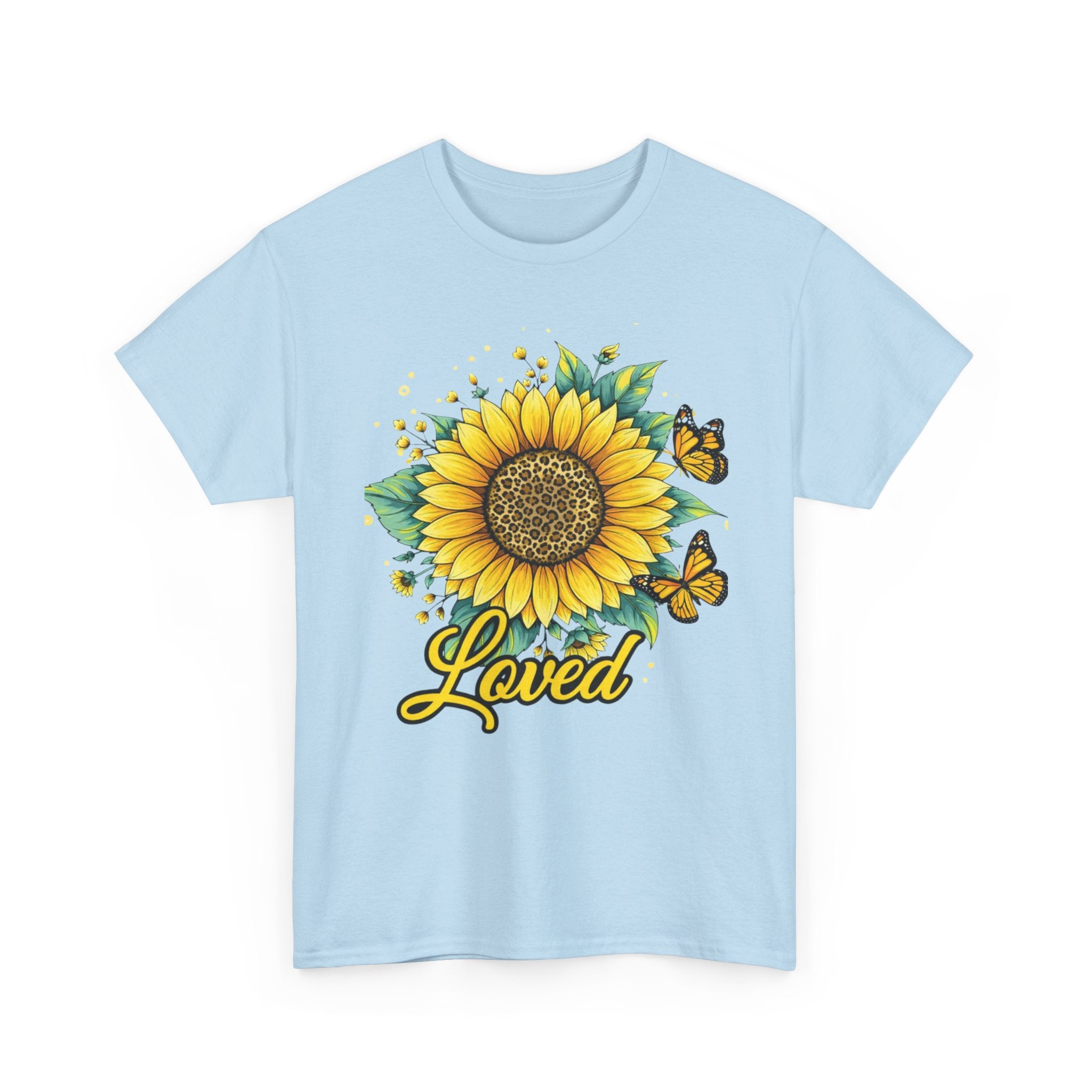 Loved Sunflower T-Shirt — Bright Floral Tee with Butterflies