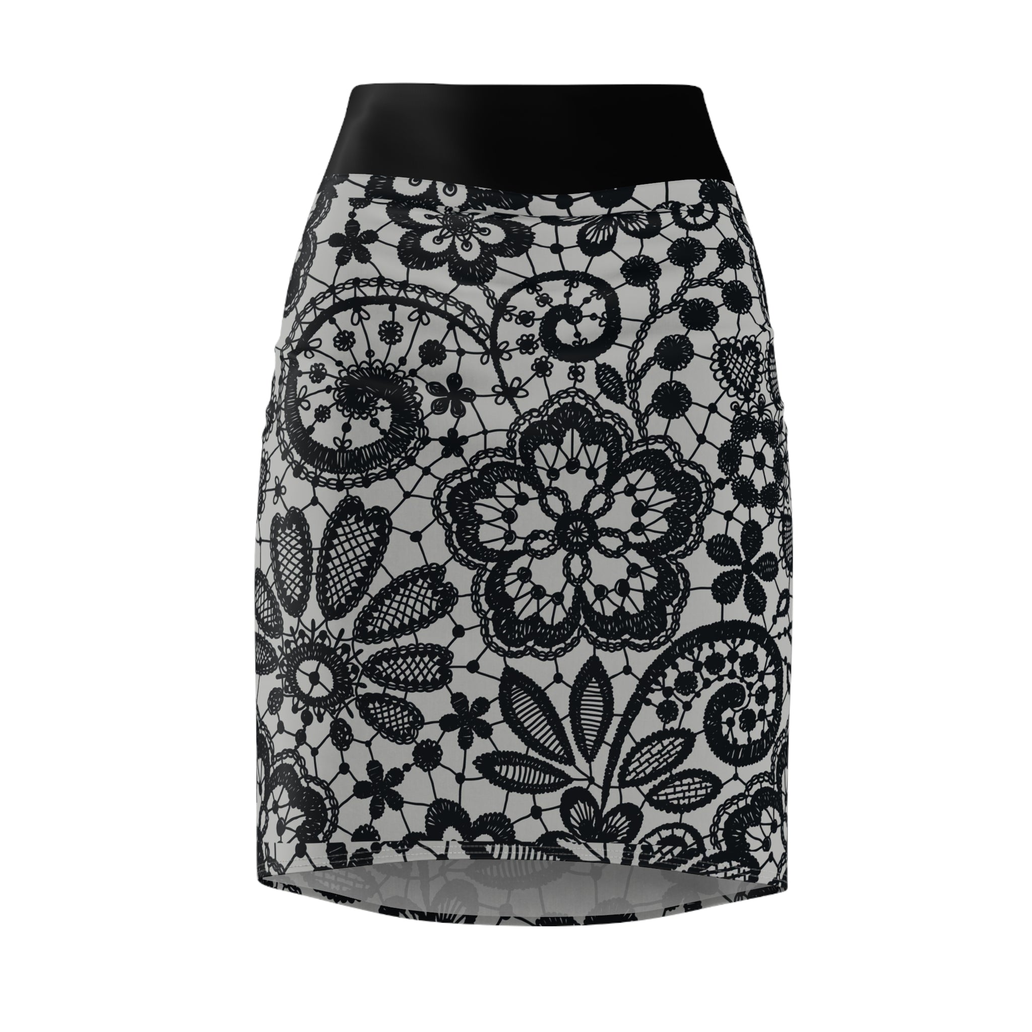 Lace Pattern Pencil Skirt — Elegant Black & White Floral Lace Print
