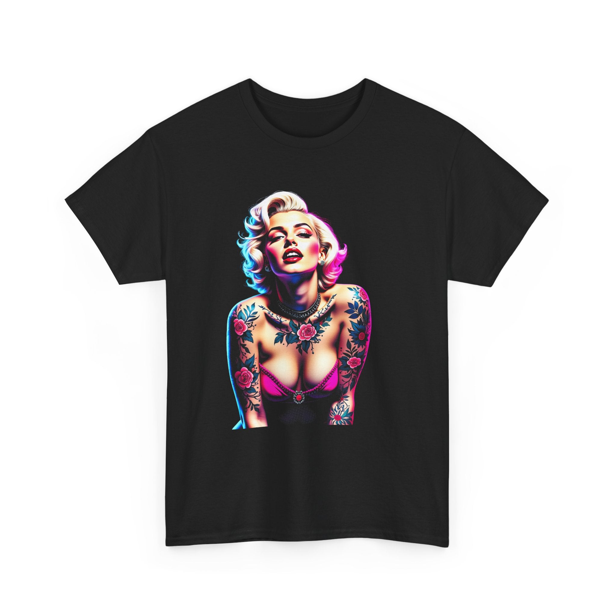 Tattooed Pin-Up Tee — Neon Retro Graphic