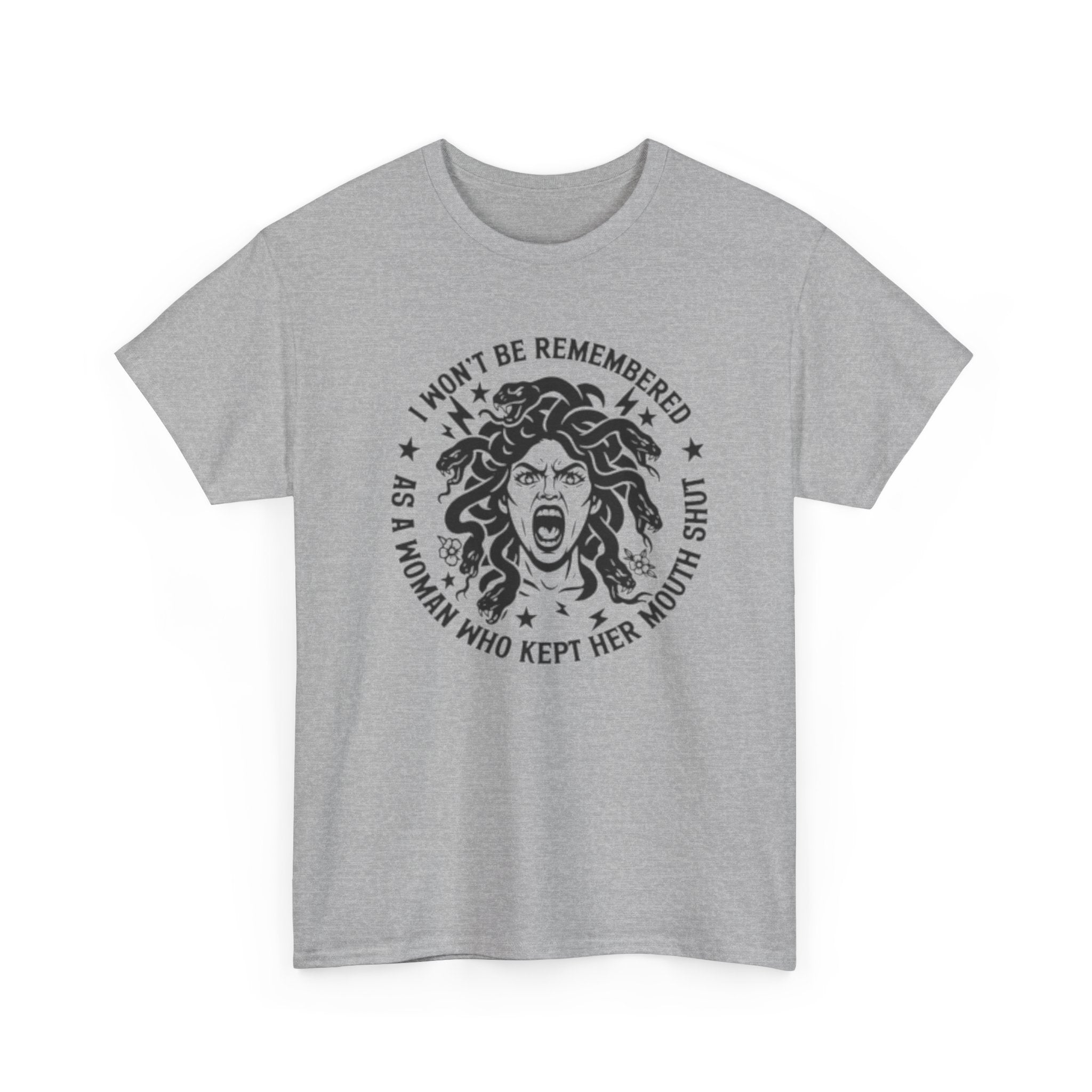Feminist Medusa T-Shirt — "I Won't Be Remembered as a Woman Who Kept Her Mouth Shut" Vintage Tee