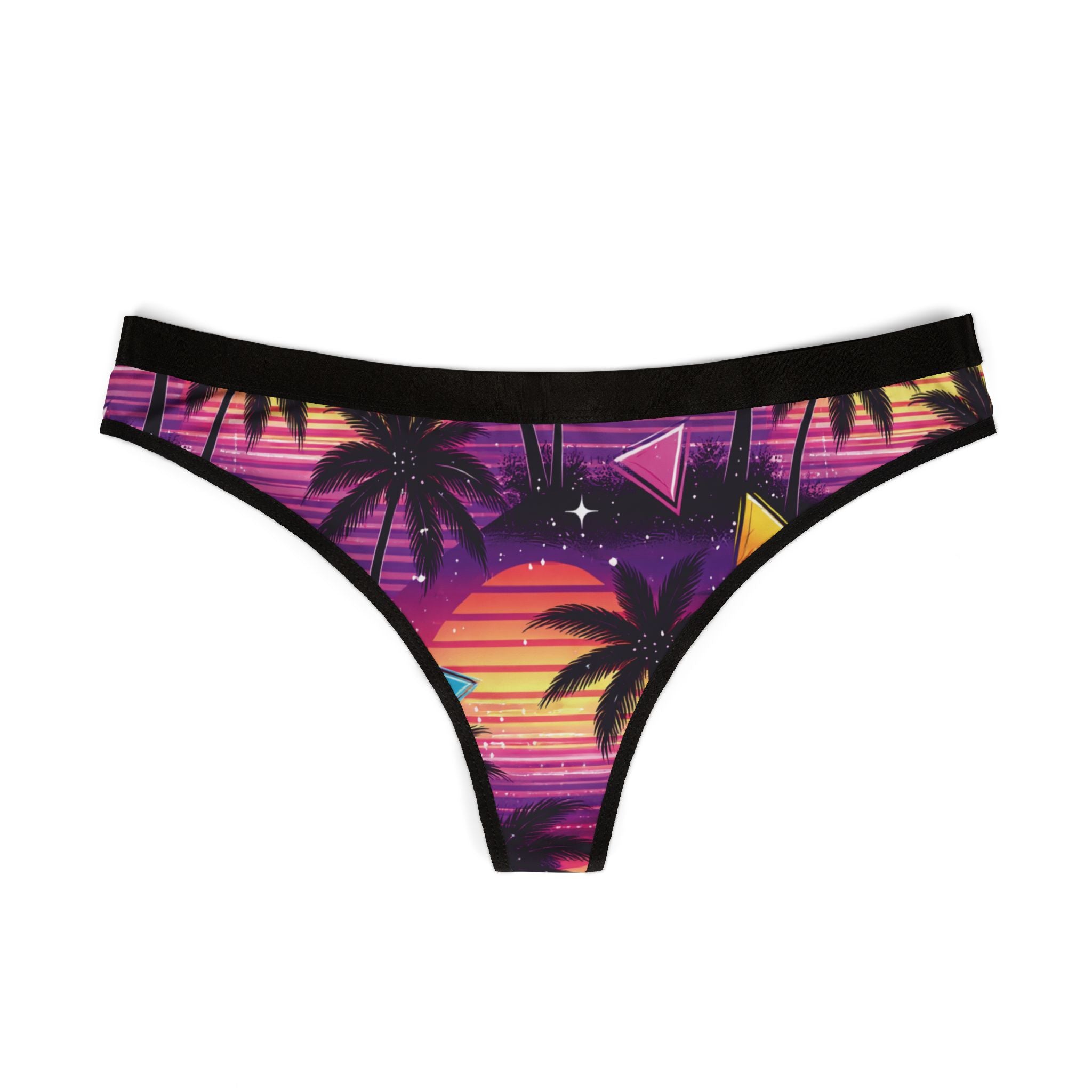 Retro Sunset Palm Thong — Tropical 80s Style Underwear