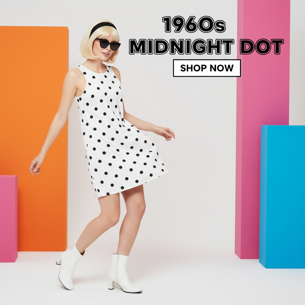 1960s Midnight Dot Racerback Dress Social Ad