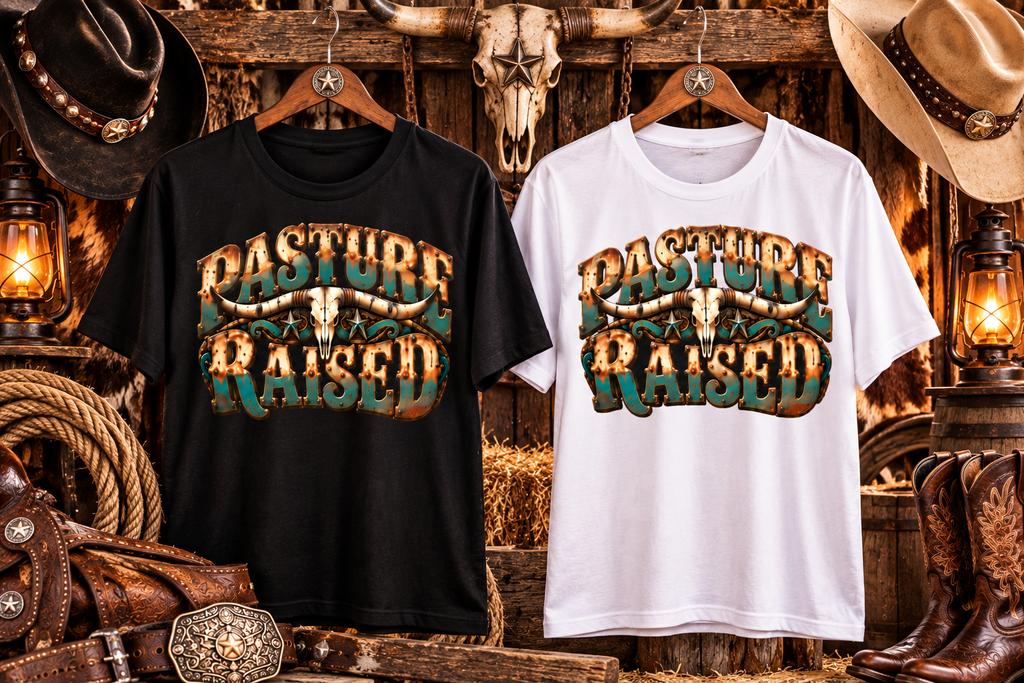 Pasture Raised Men’s T-Shirt  Vintage Western Longhorn Skull Ranch Graphic Tee