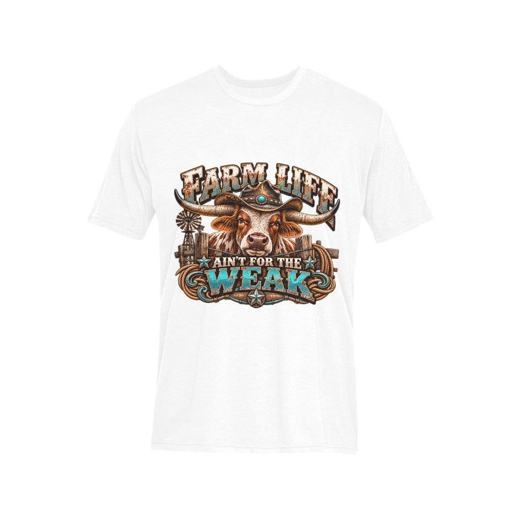 Farm Life Ain’t for the Weak Men’s Western T-Shirt – Longhorn Cowboy Ranch Graphic Tee