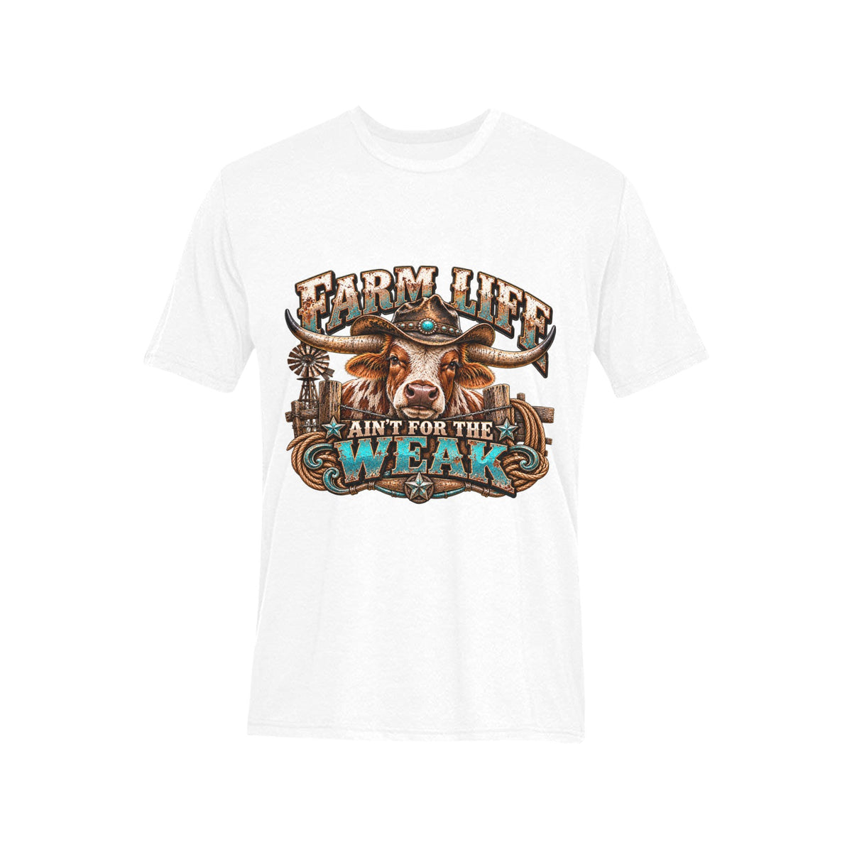 Farm Life Ain’t for the Weak Men’s Western T-Shirt – Longhorn Cowboy Ranch Graphic Tee
