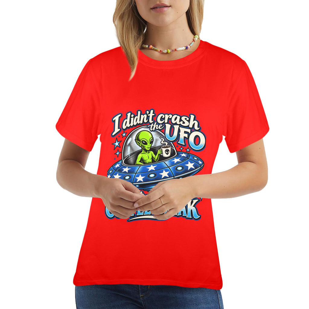 Alien Coffee Break Ladies T-Shirt  Funny UFO Retro Alien Coffee Lover Graphic Tee