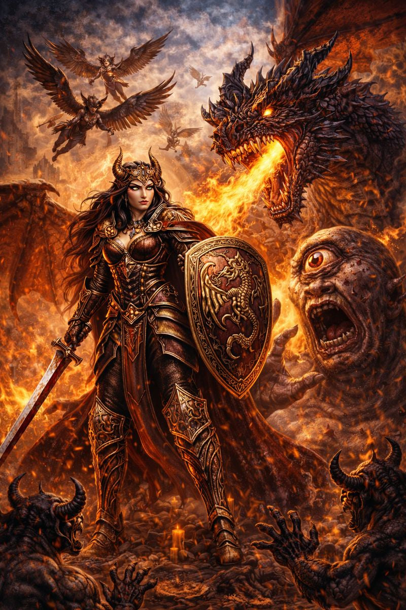 Willow  and Dragon in Battle with Cyclops & Demons