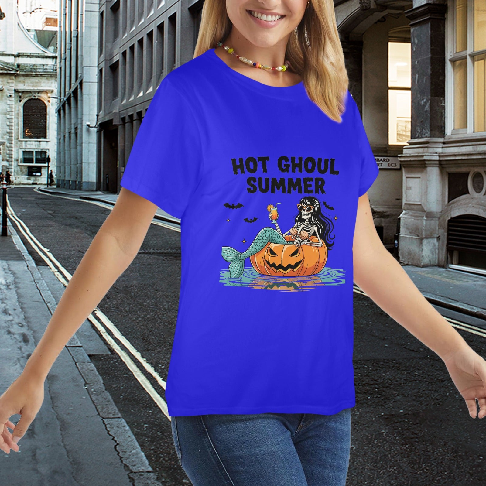 Hot Ghoul Summer Tee — Skeleton Mermaid Halloween Shirt | Wolf Hill Ranch