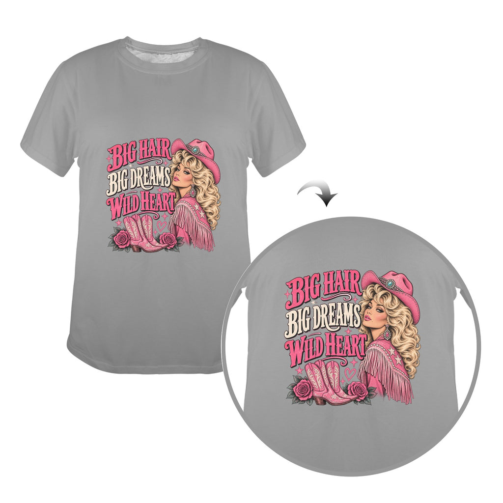 Big Hair Big Dreams Wild Heart Cowgirl Tee  Vintage Western  Pink Country Graphic