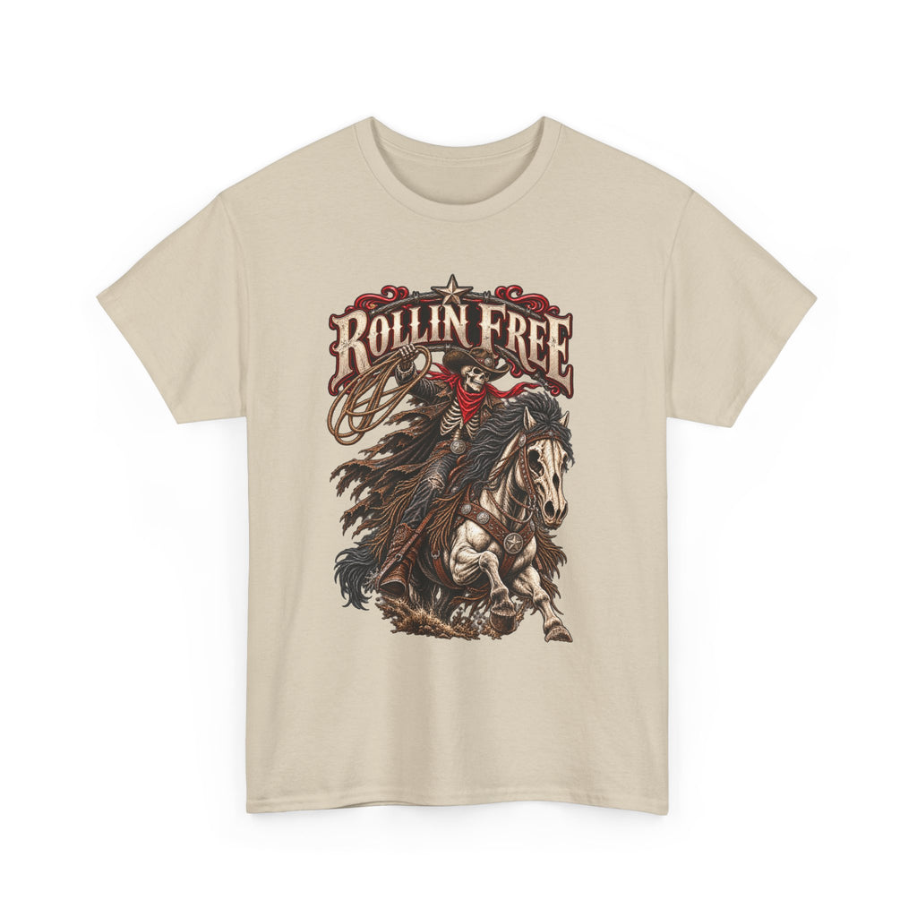 Rollin' Free Skeleton Cowboy Tee — Unisex Western Graphic T-Shirt