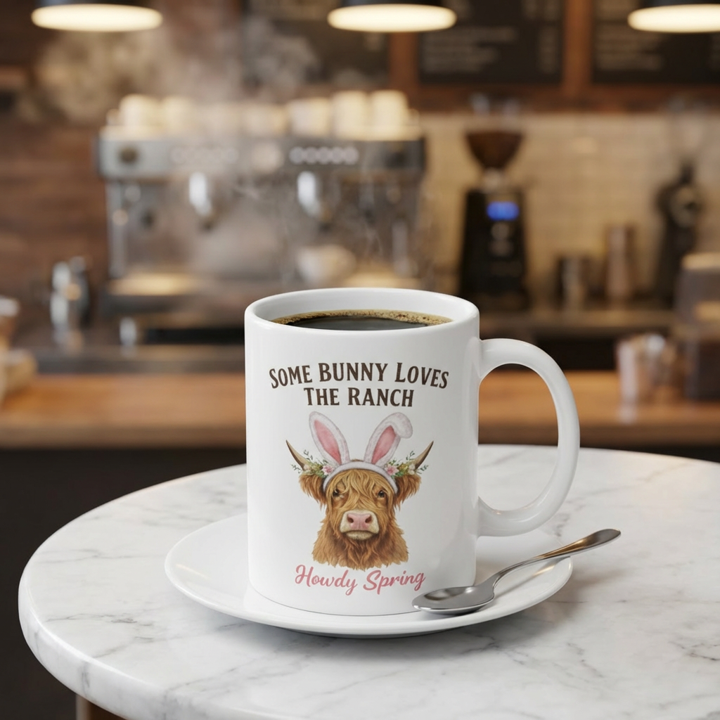 Some Bunny Loves the Ranch Mug | Highland Cow with Bunny Ears, Spring