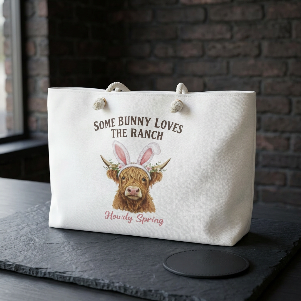 Weekender Bag — "Some Bunny Loves the Ranch" Cute Spring Cow Tote for Weekend Getaways