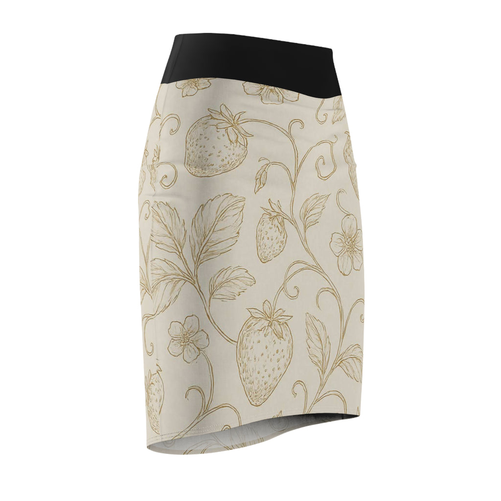 Strawberry Vine Pencil Skirt — Vintage Floral Print