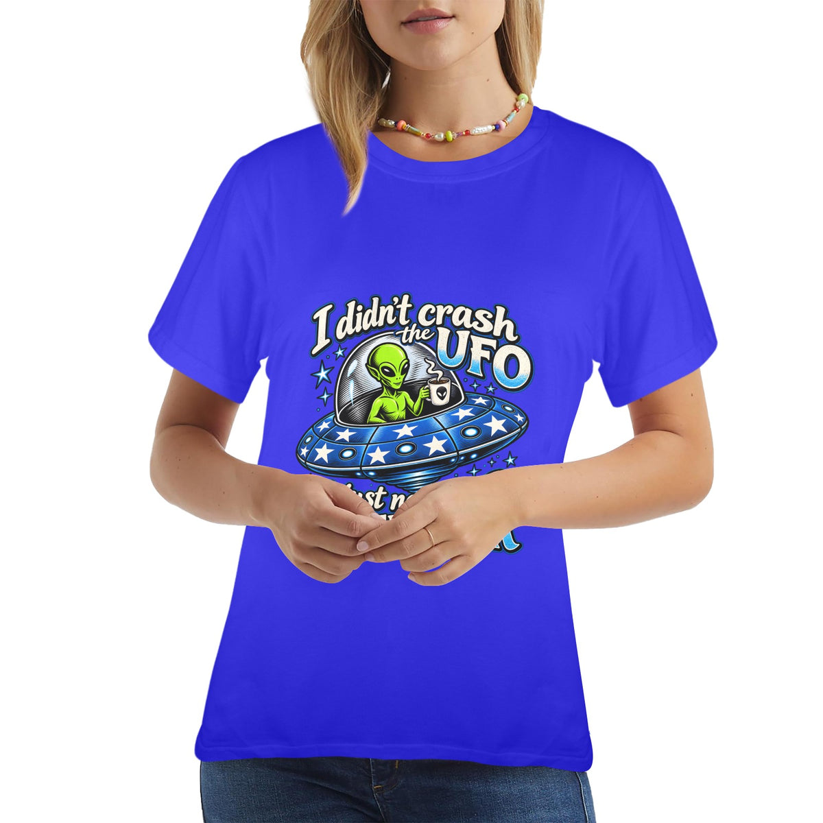 Alien Coffee Break Ladies T-Shirt  Funny UFO Retro Alien Coffee Lover Graphic Tee