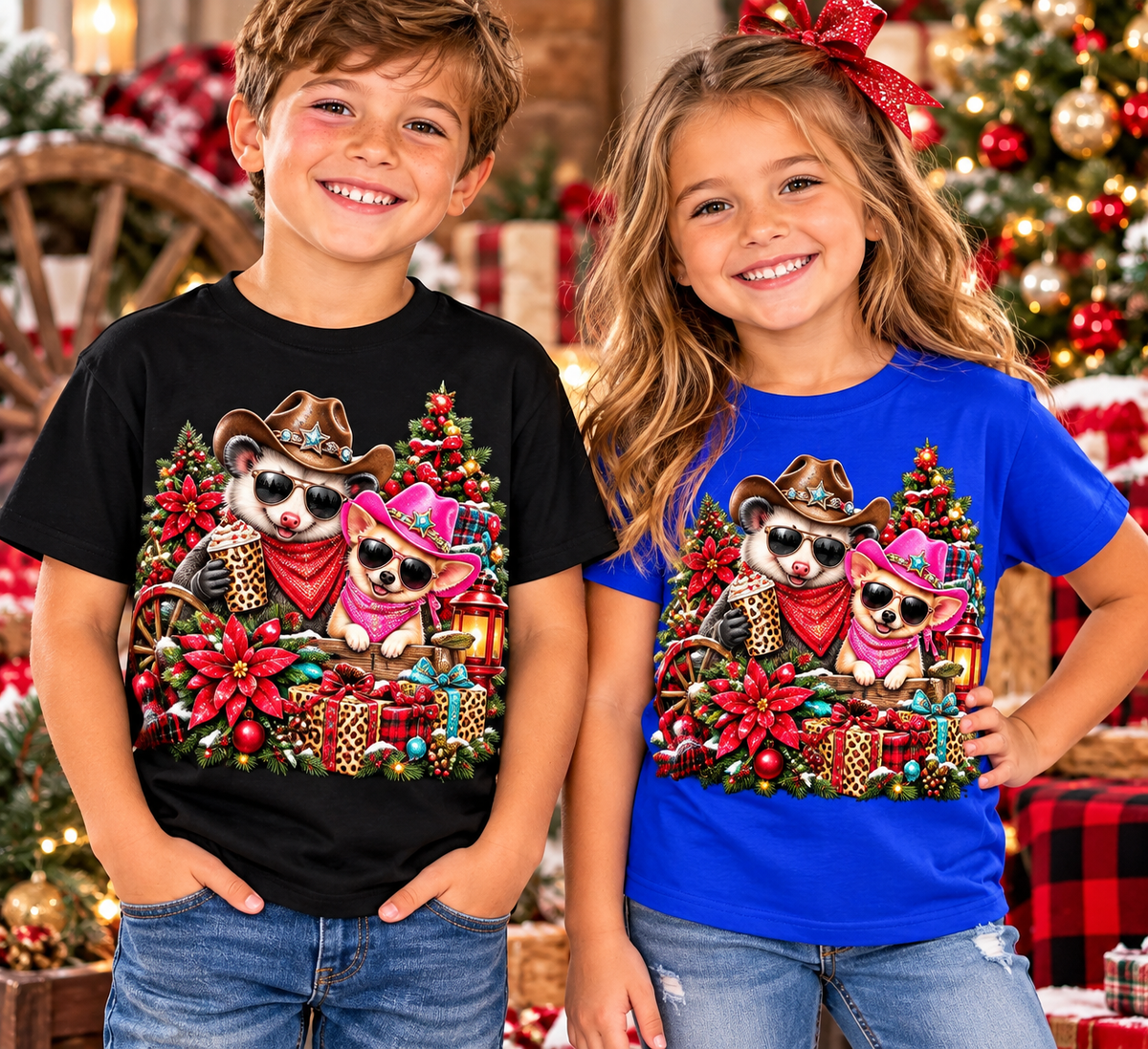 Pete & Coco Christmas Youth T-Shirt – Cute Western Holiday Ranch Tee