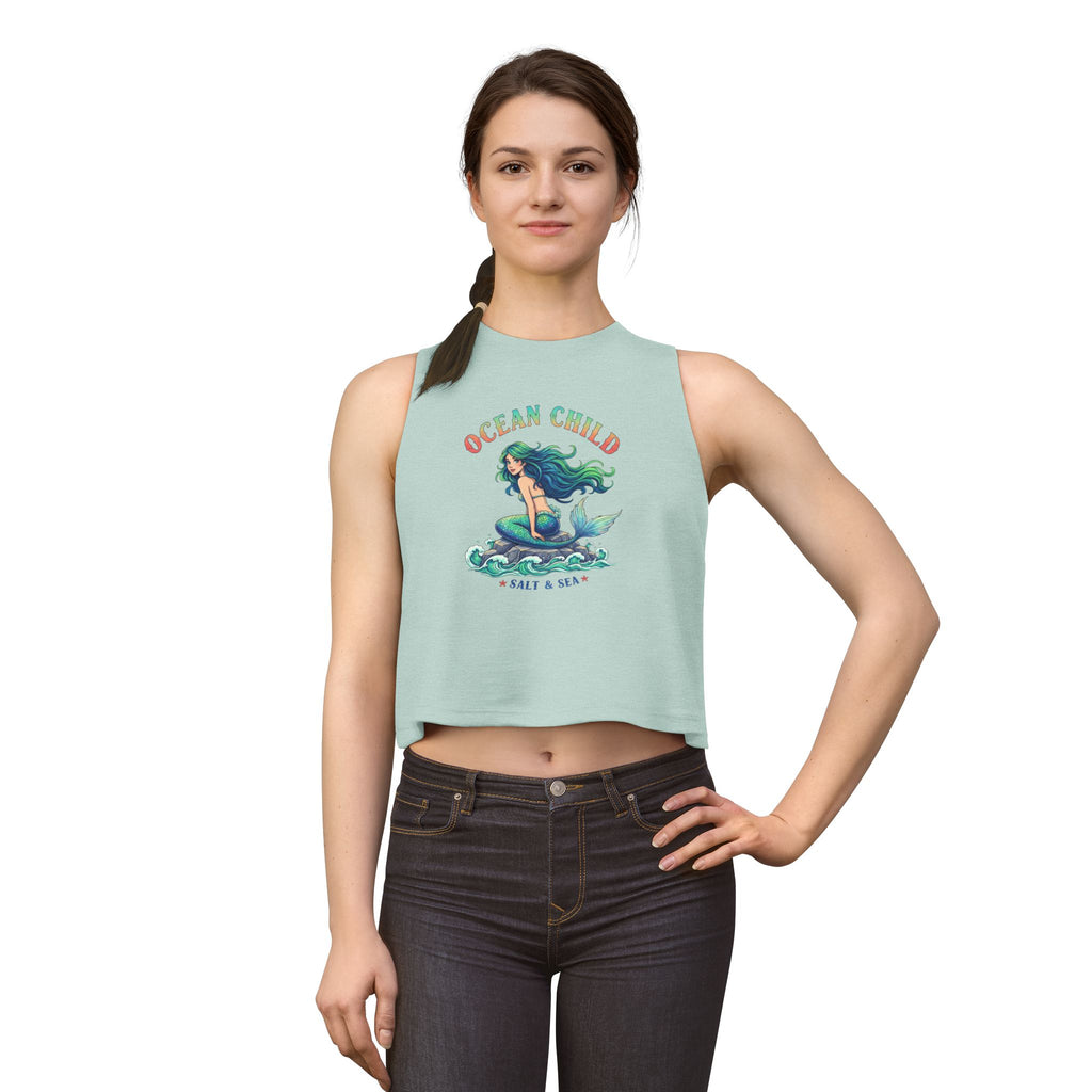 Ocean Child Mermaid Crop Top — Women's Beachy Graphic Tank (Salt & Sea)