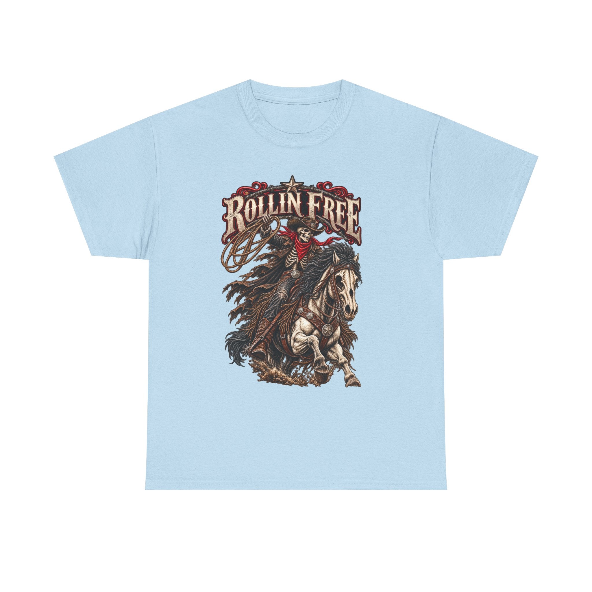 Rollin' Free Skeleton Cowboy Tee — Unisex Western Graphic T-Shirt
