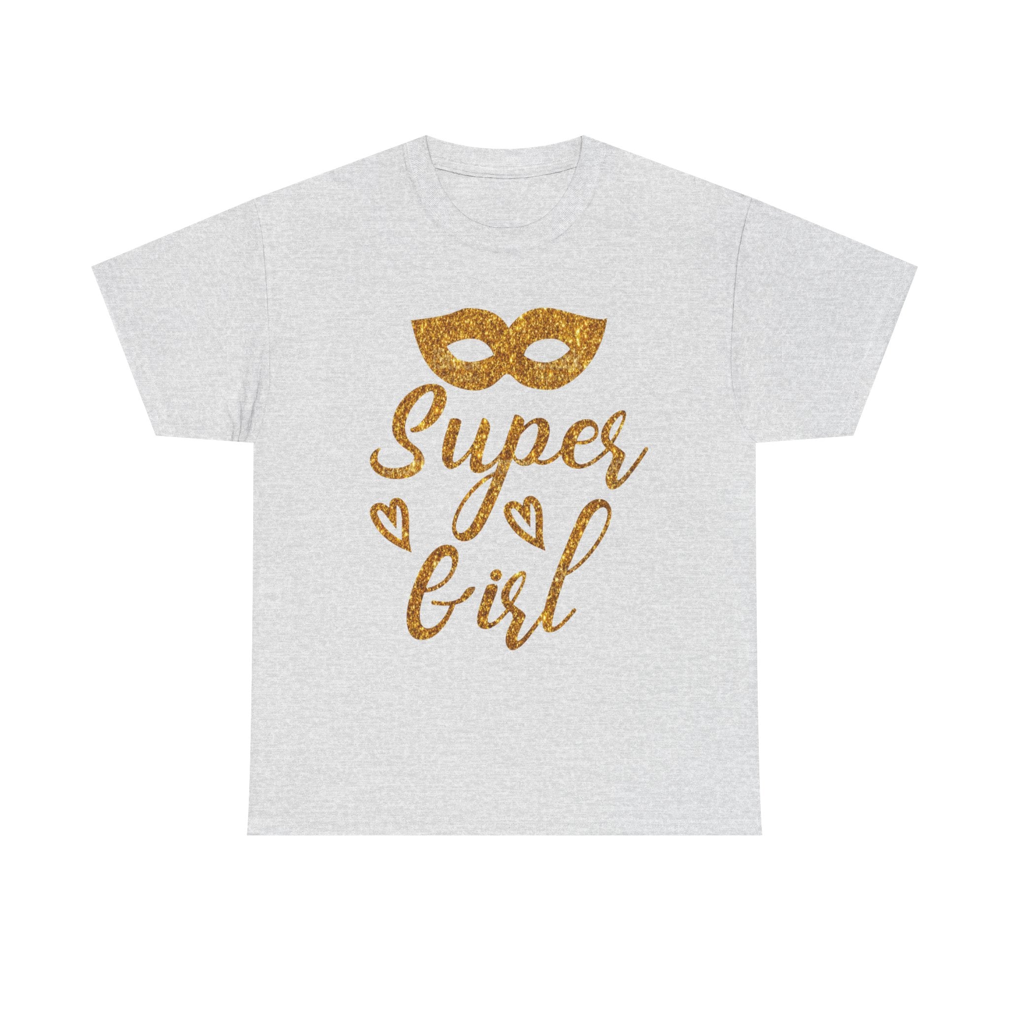 Super Girl Gold Glitter Mask T-Shirt — Strong Woman Trendy Tee