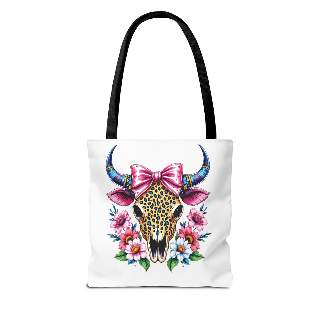 Cow Skull Floral Tote Bag — Colorful Western Chic with Pink Bow