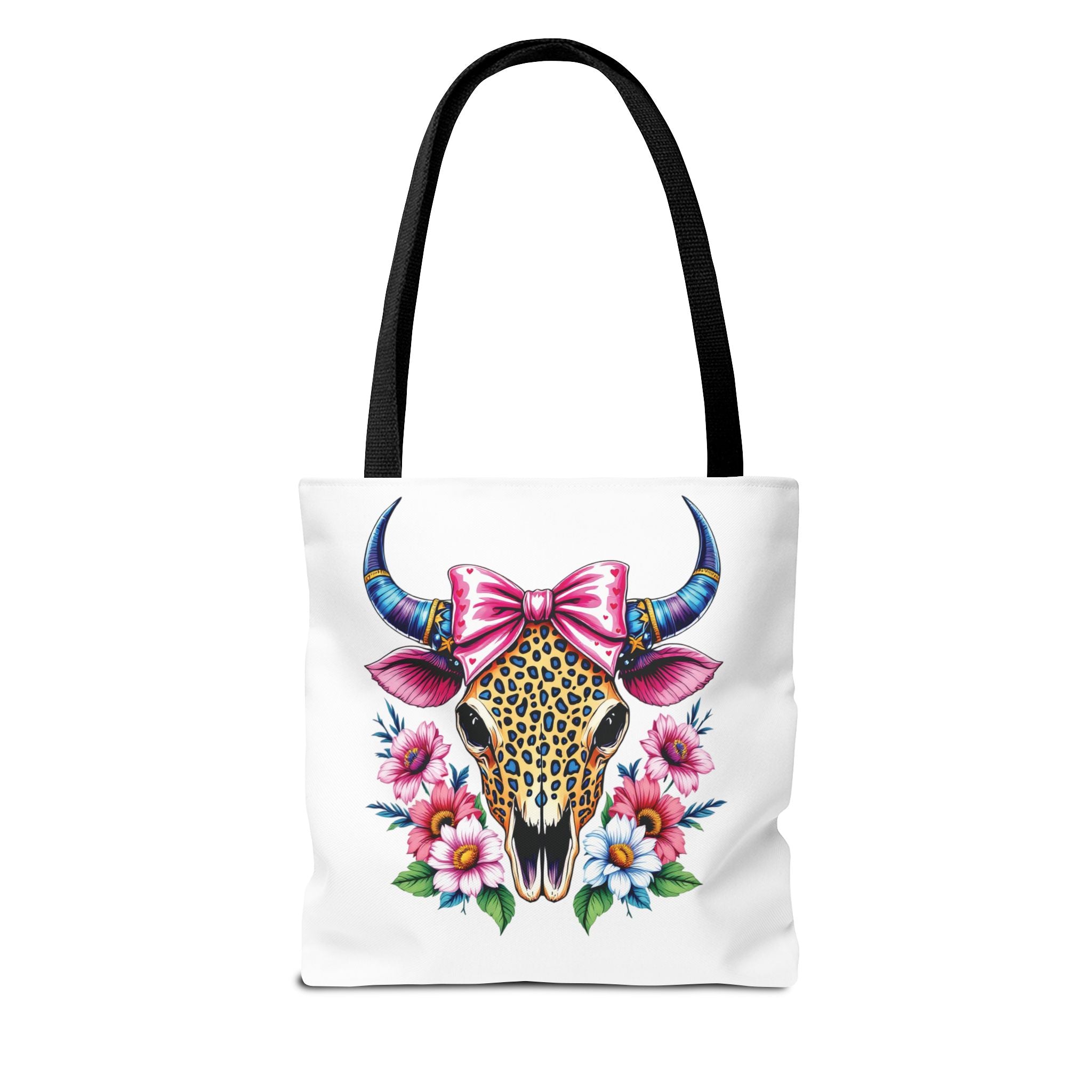 Cow Skull Floral Tote Bag – Colorful Western Chic with Pink Bow