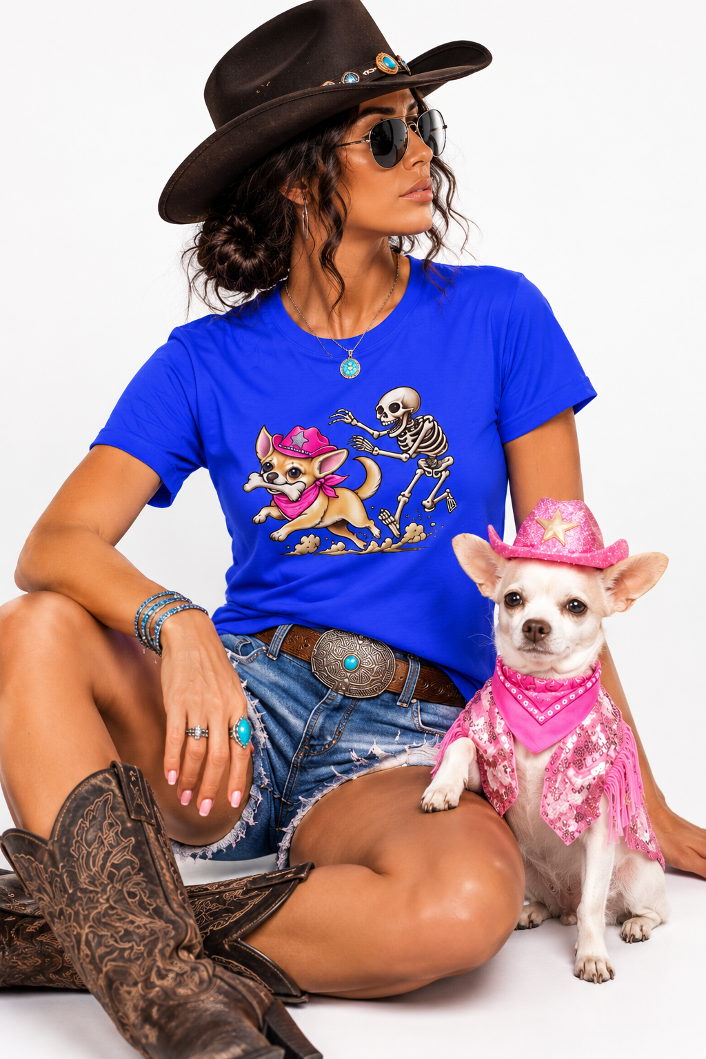 Coco’s Bad to the Bone  Women’s Halloween Tee Funny Chihuahua   Spooky Skeleton