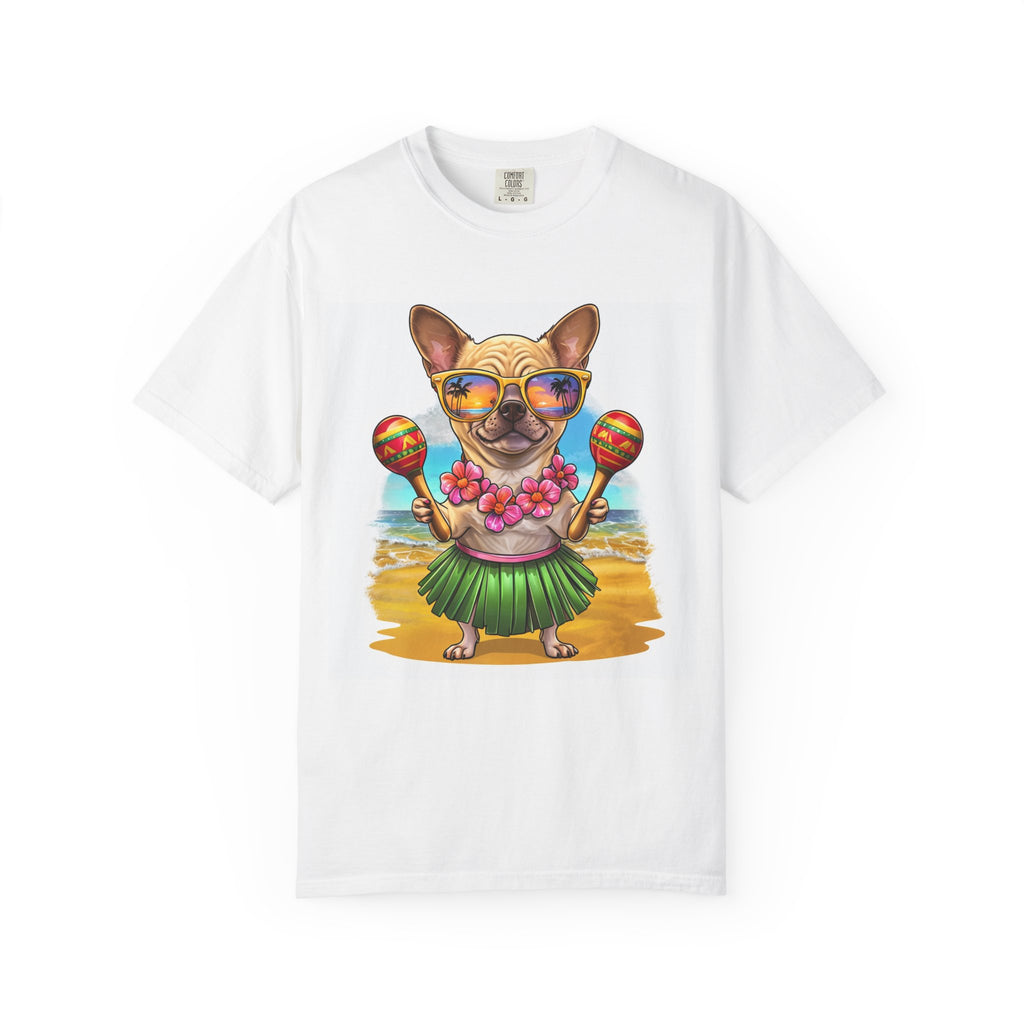 Tropical Dog T-Shirt - Fun Unisex Garment-Dyed Tee with Hawaiian Design, Summer Apparel, Beachwear, Gift for Pet Lovers, Vacation Style
