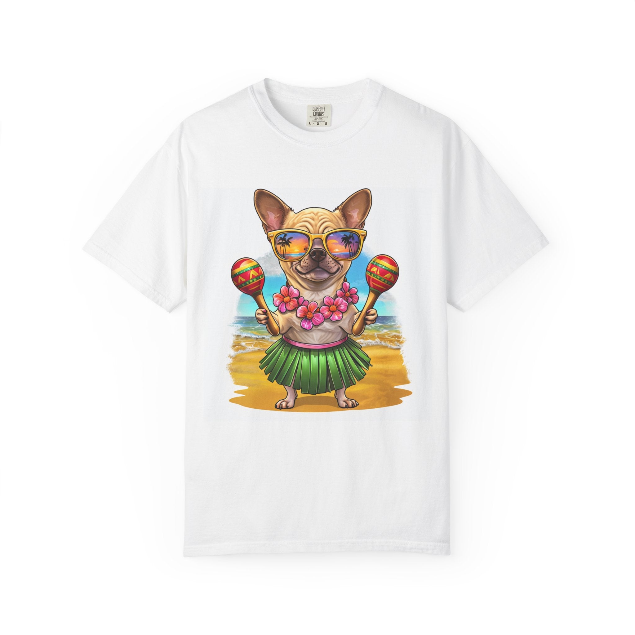 Tropical Dog T-Shirt - Fun Unisex Garment-Dyed Tee with Hawaiian Design, Summer Apparel, Beachwear, Gift for Pet Lovers, Vacation Style