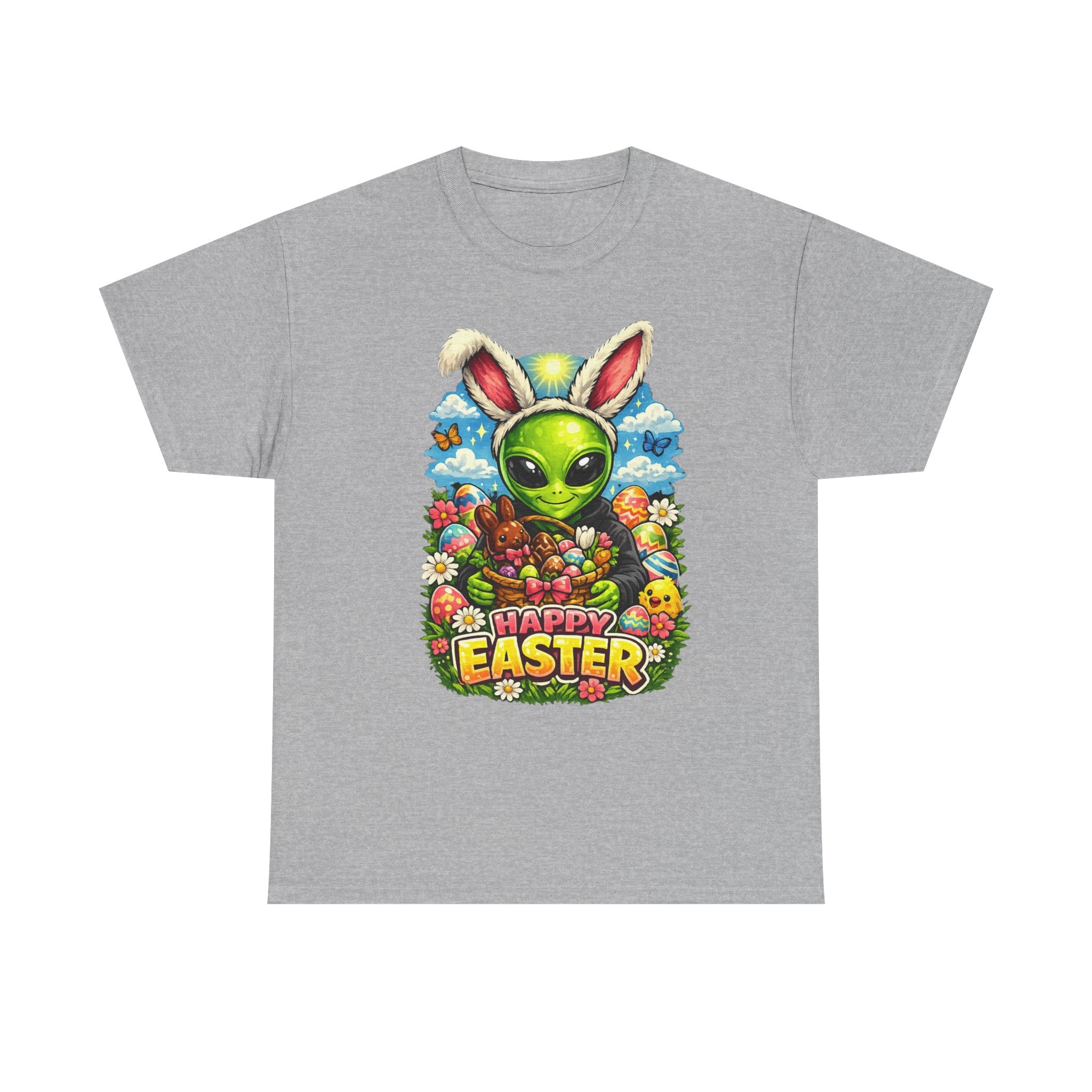 Alien Bunny Happy Easter T-Shirt | Easter eggs, spring flowers, psychedelic art