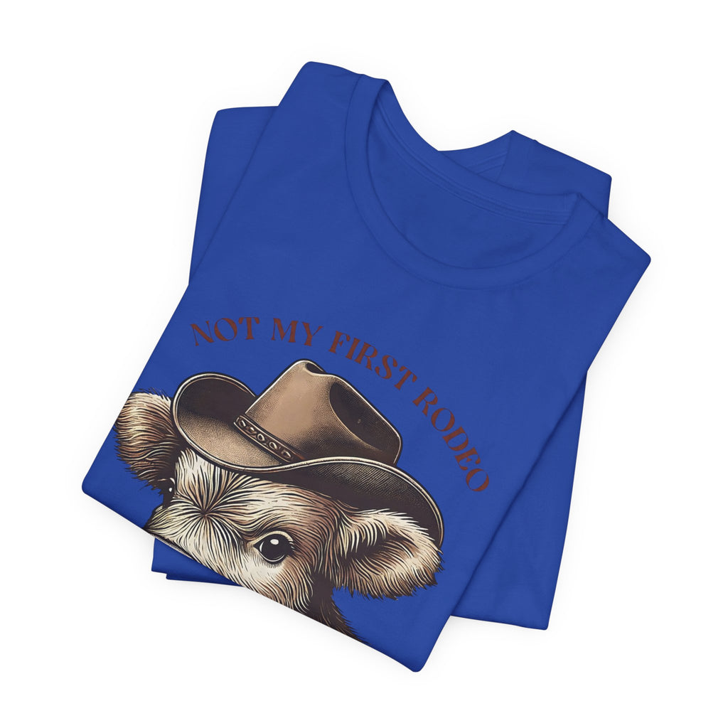 Not My First Rodeo Cow Tee — Western Cow with Cowboy Hat Graphic