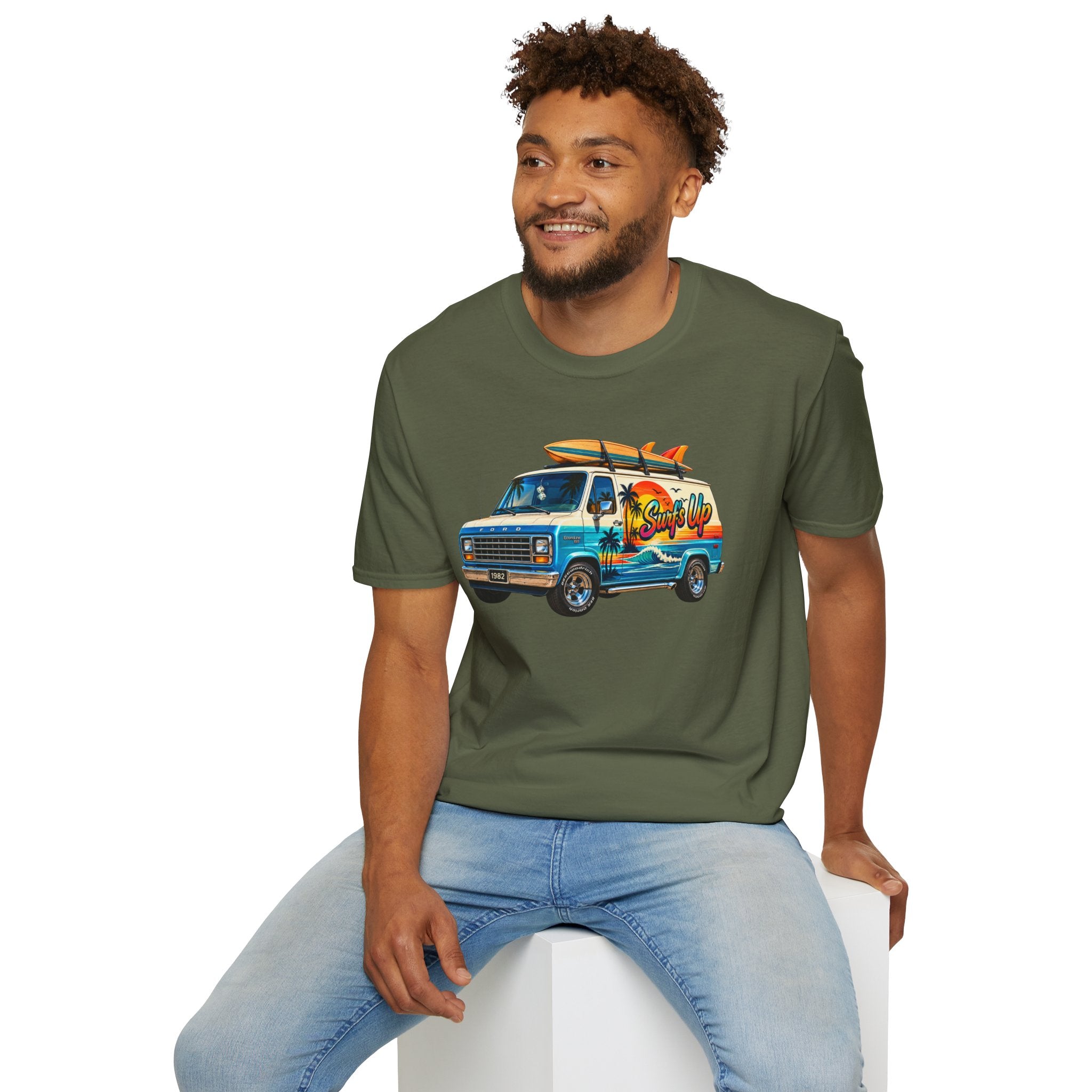 Surf Van T-Shirt — "Surf's Up" Retro Beach Van Tee