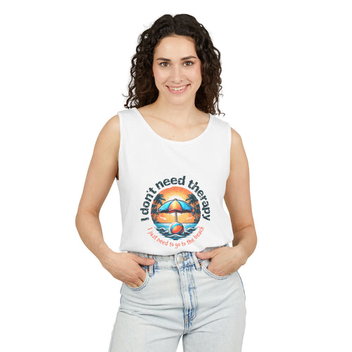 "I Don't Need Therapy I Just Need to Go to the Beach" Tank Top — Funny Beach Lover Sunset Tropical Summer Tank | Wolf Hill Designs