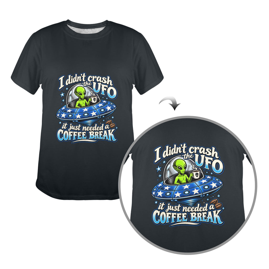 Alien Coffee Break Ladies T-Shirt  Funny UFO Retro Alien Coffee Lover Graphic Tee