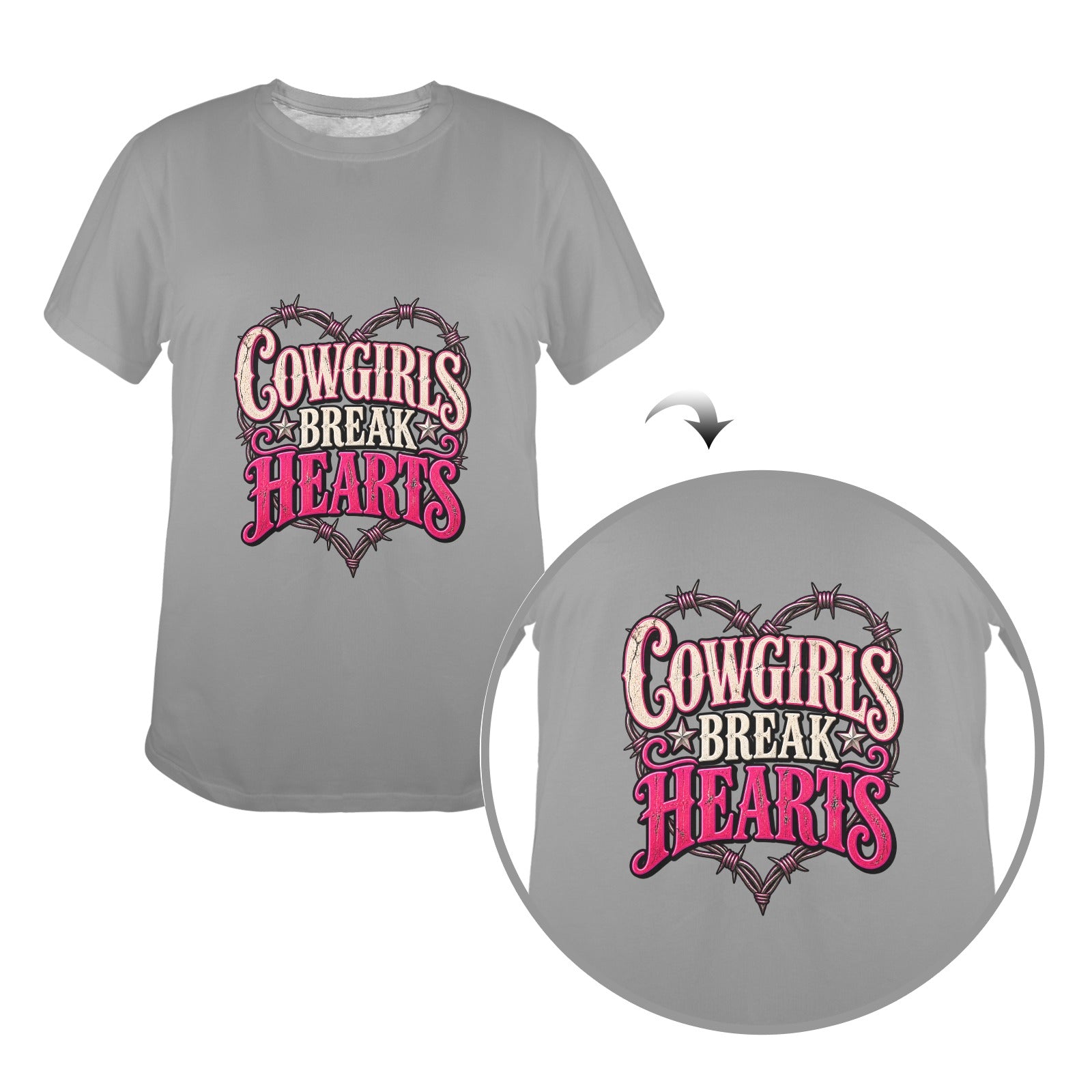 Cowgirls Break Hearts Women’s Western T-Shirt  Pink Barbed Wire Cowgirl Tee
