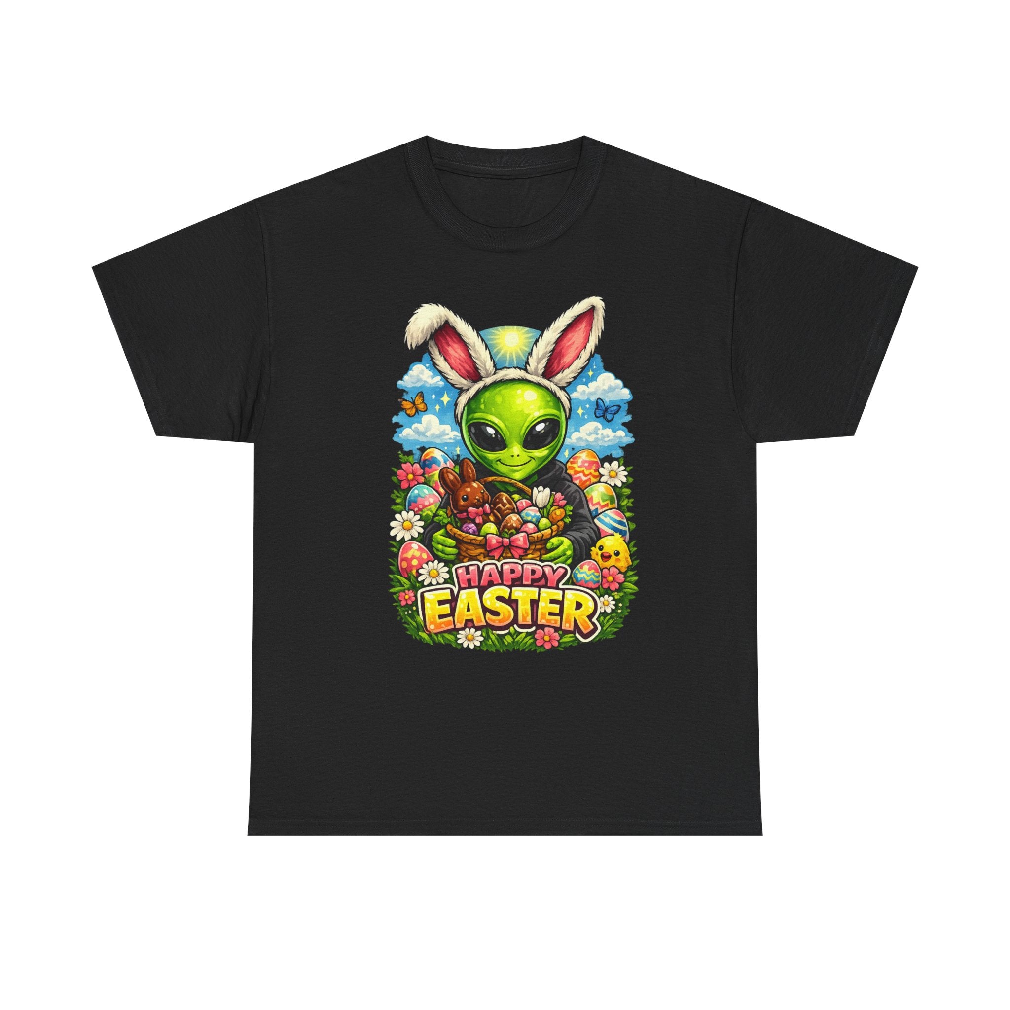 Alien Bunny Happy Easter T-Shirt | Easter eggs, spring flowers, psychedelic art