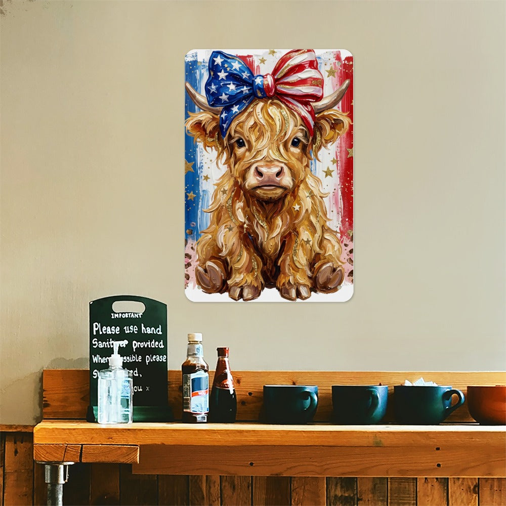 Patriotic Highland Cow Tin Sign Custom Iron Wall Art Made  in USA