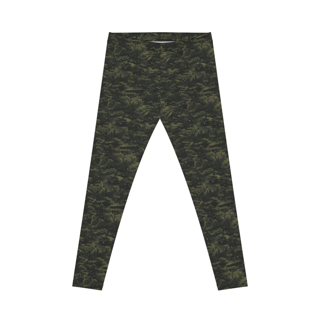 Camo Print Women's Leggings — Olive Green All-Over Pattern