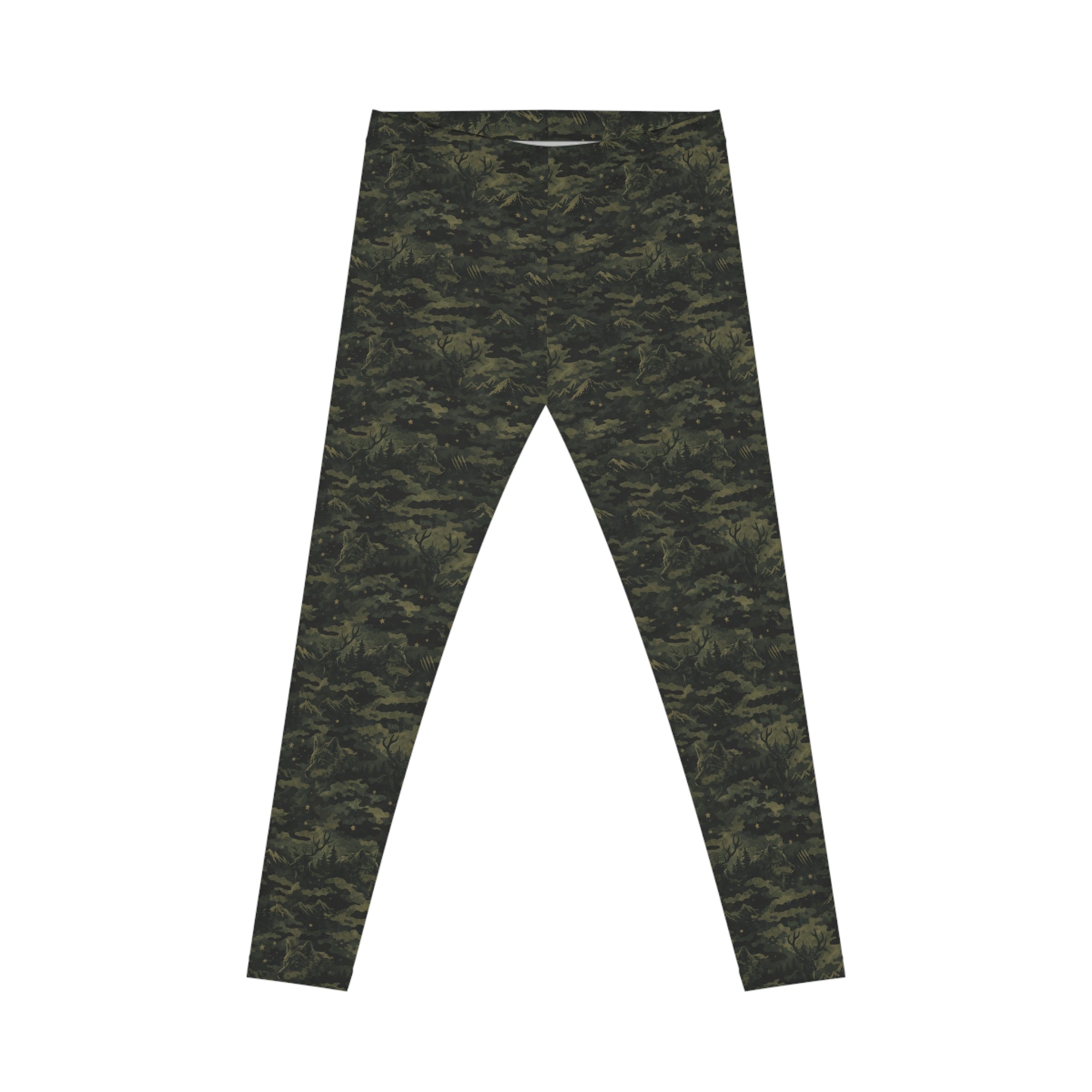 Camo Print Women's Leggings — Olive Green All-Over Pattern
