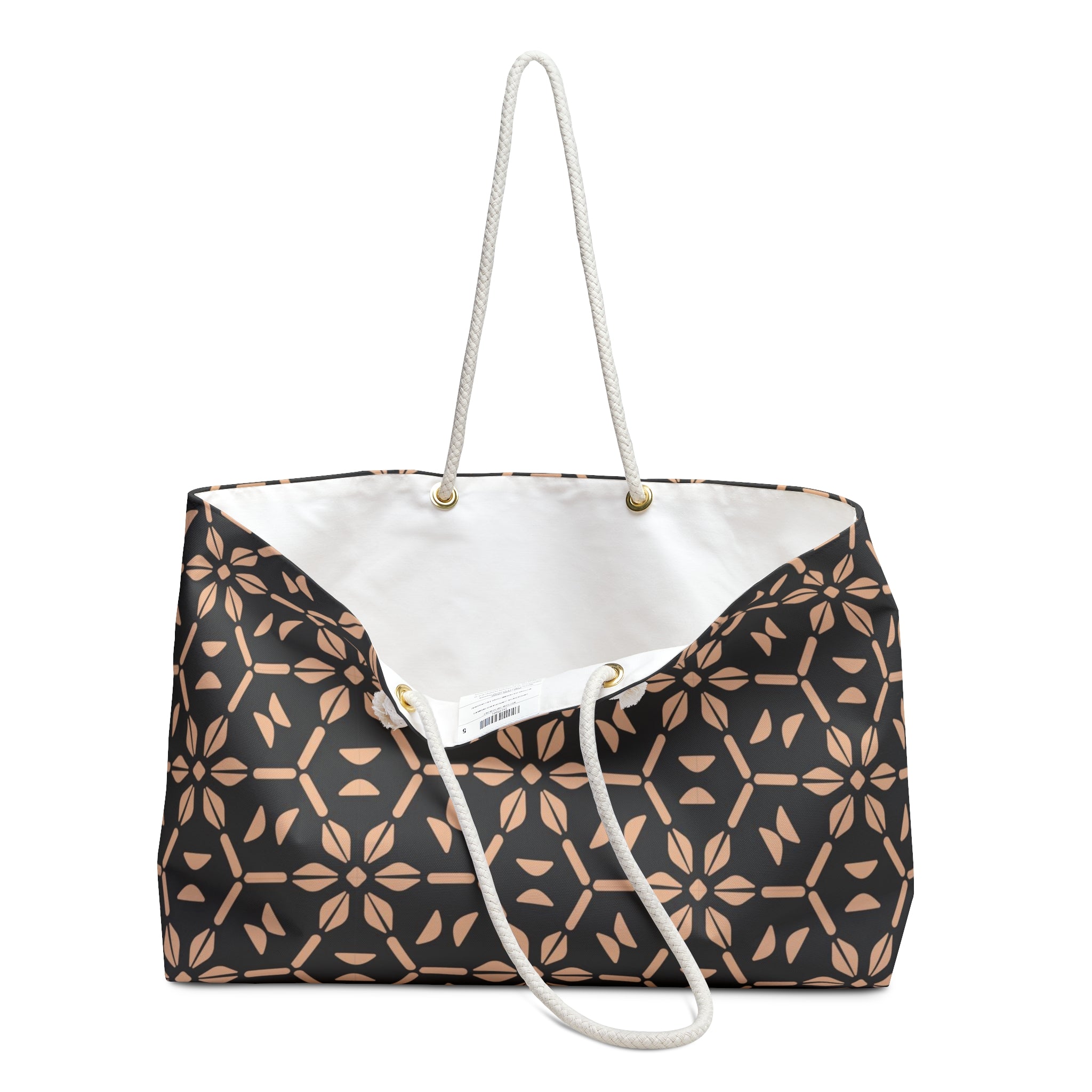 Geometric Floral Weekender Bag — Black & Rose Gold Patterned Travel Tote