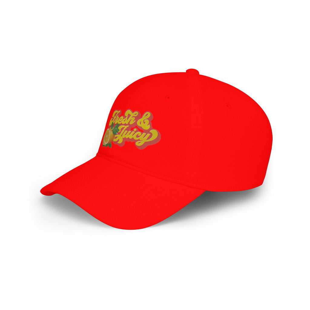 Fresh & Juicy Baseball Cap — Red Citrus Graphic Low Profile Hat