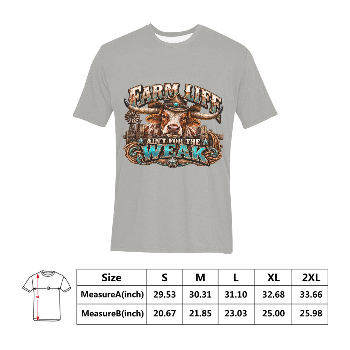 Farm Life Ain’t for the Weak Men’s Western T-Shirt – Longhorn Cowboy Ranch Graphic Tee